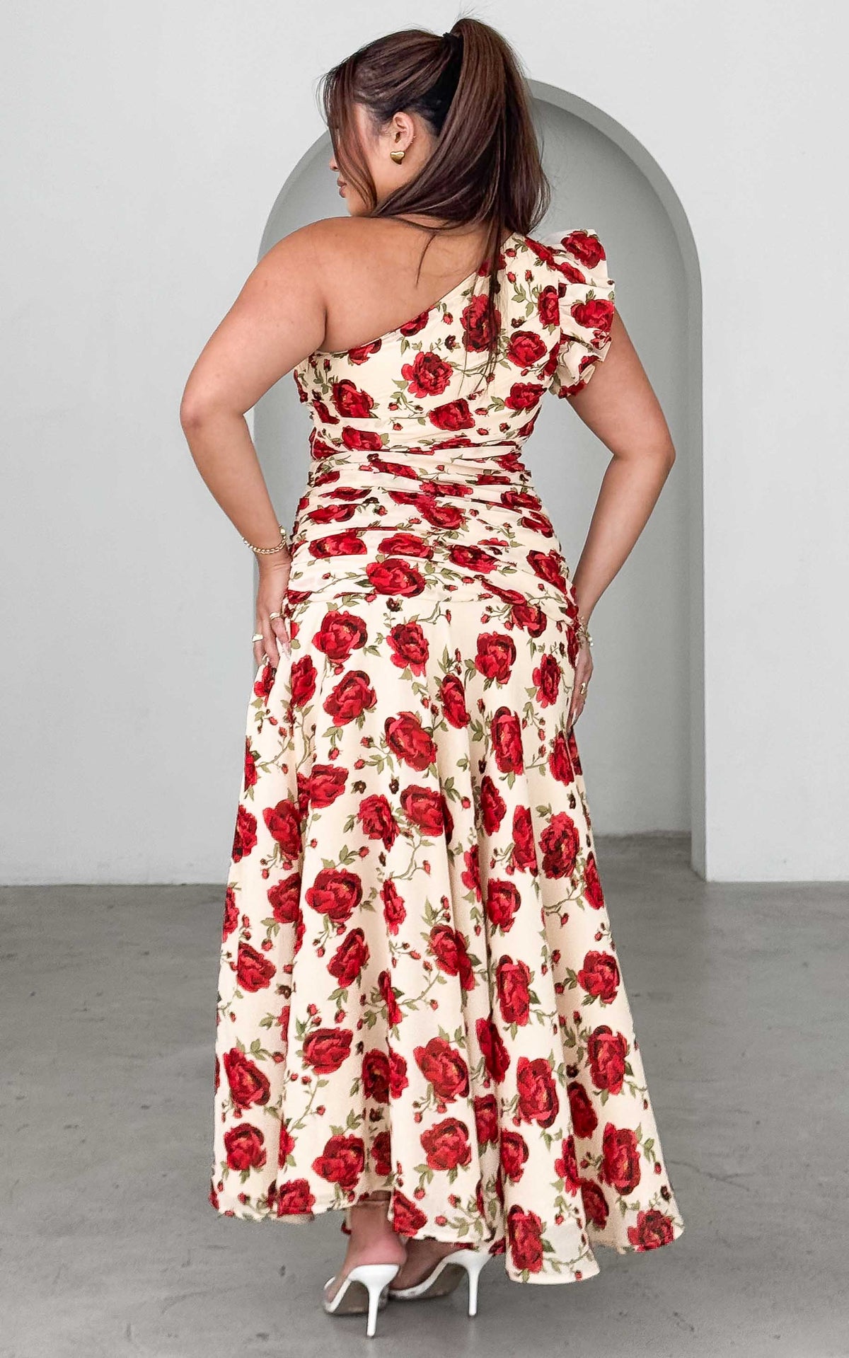 Petunia Maxi Dress - Beige Red Floral