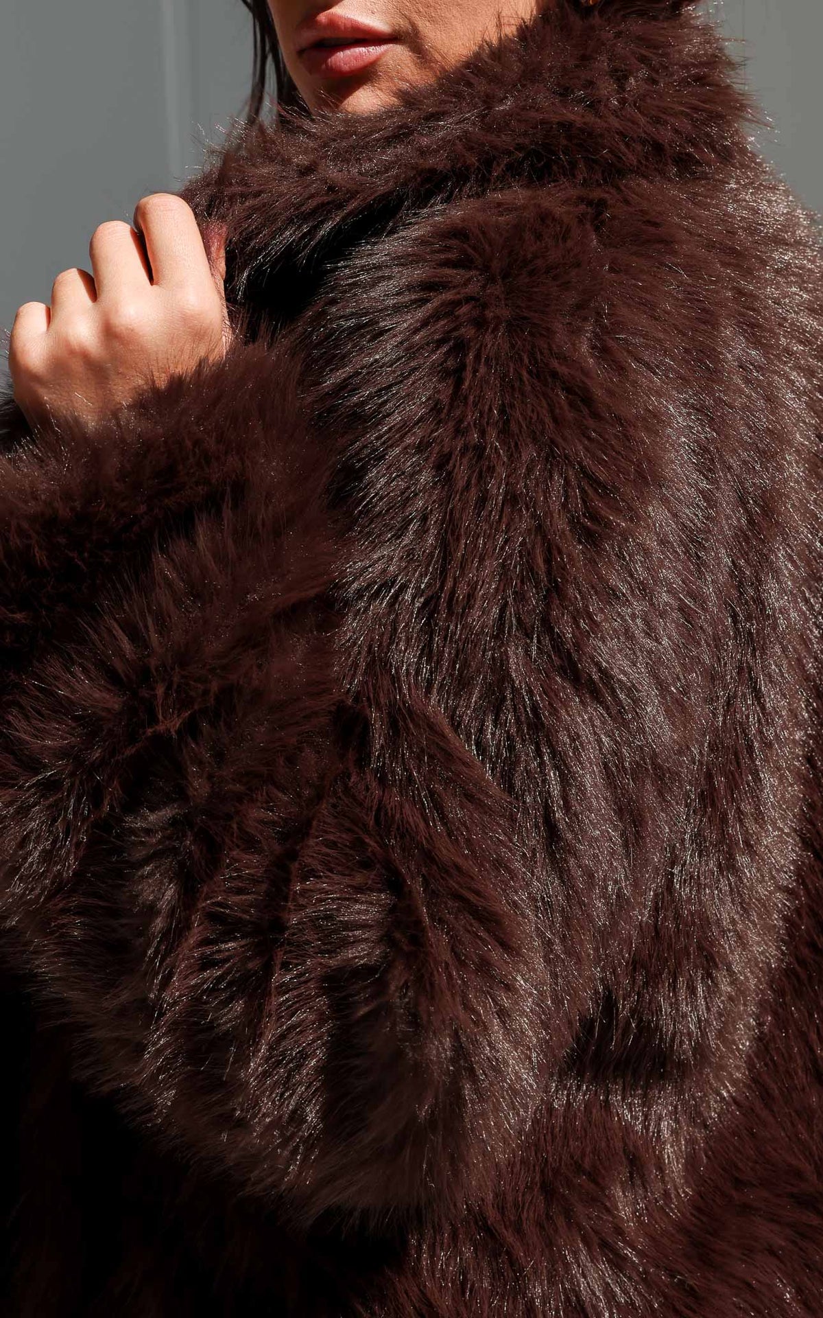 Philippa Faux Fur Jacket - Chocolate Brown