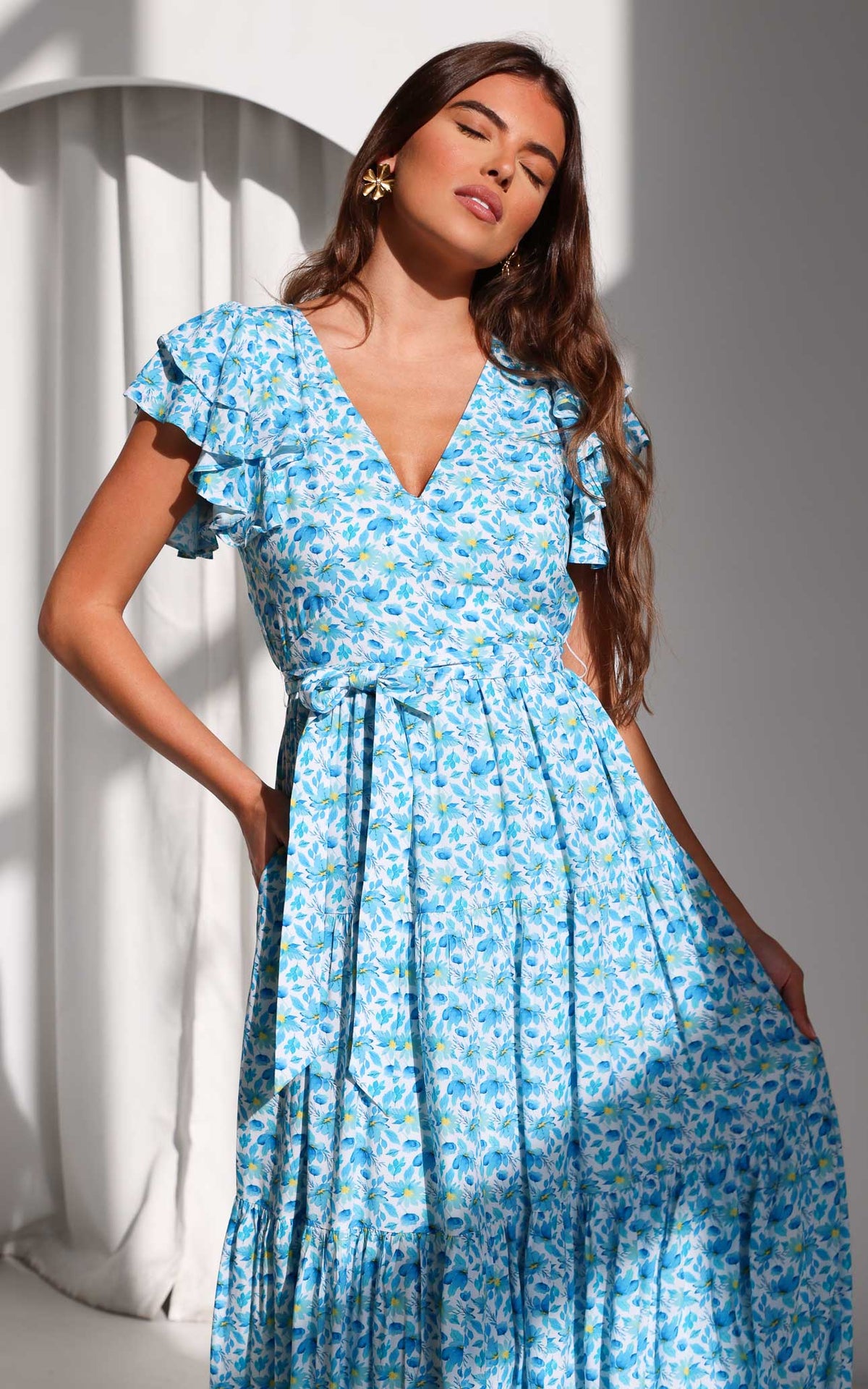 Poeselle Maxi Dress - White Blue Floral