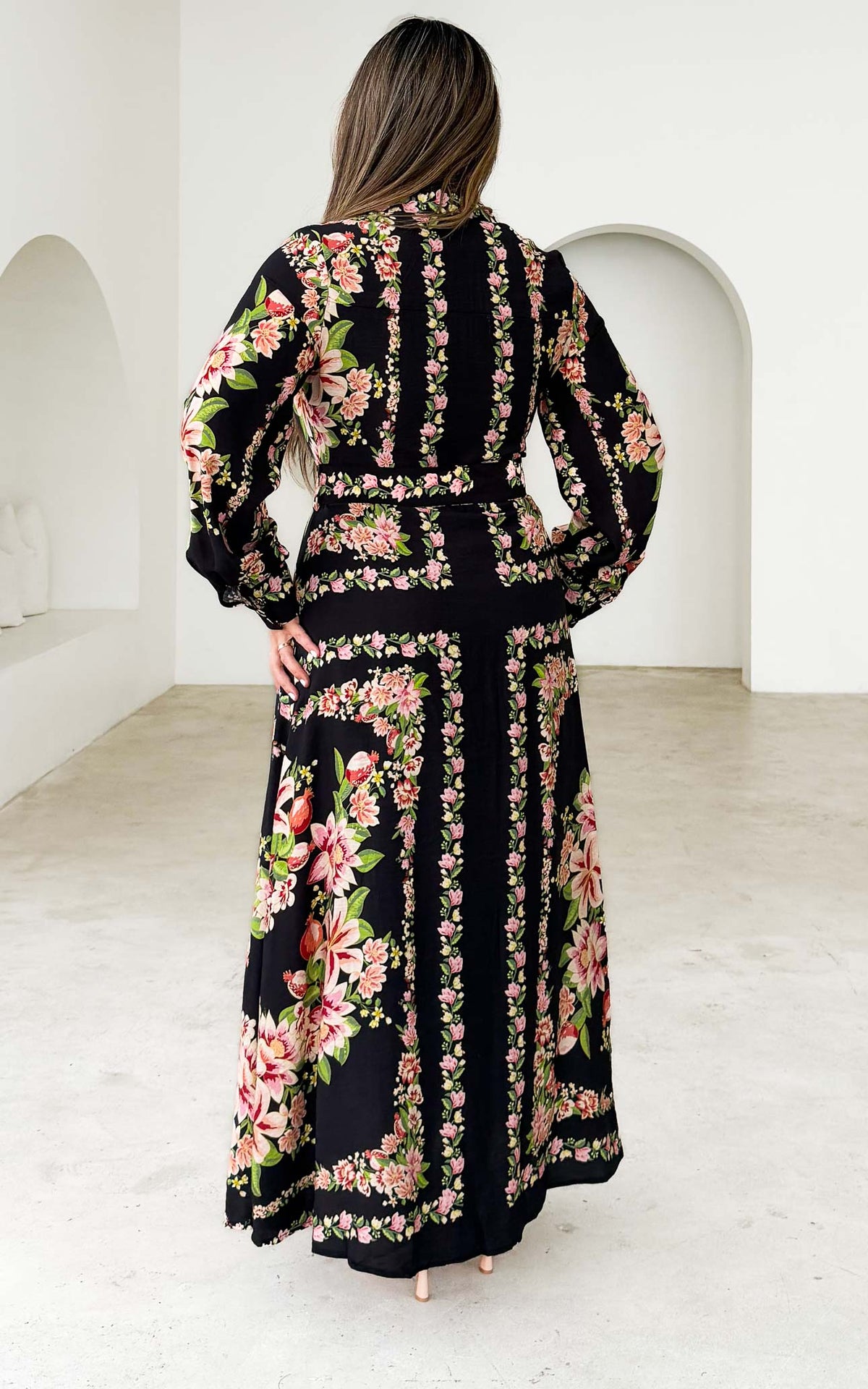 Pomona Long Sleeve Maxi Dress - Black Multi Floral