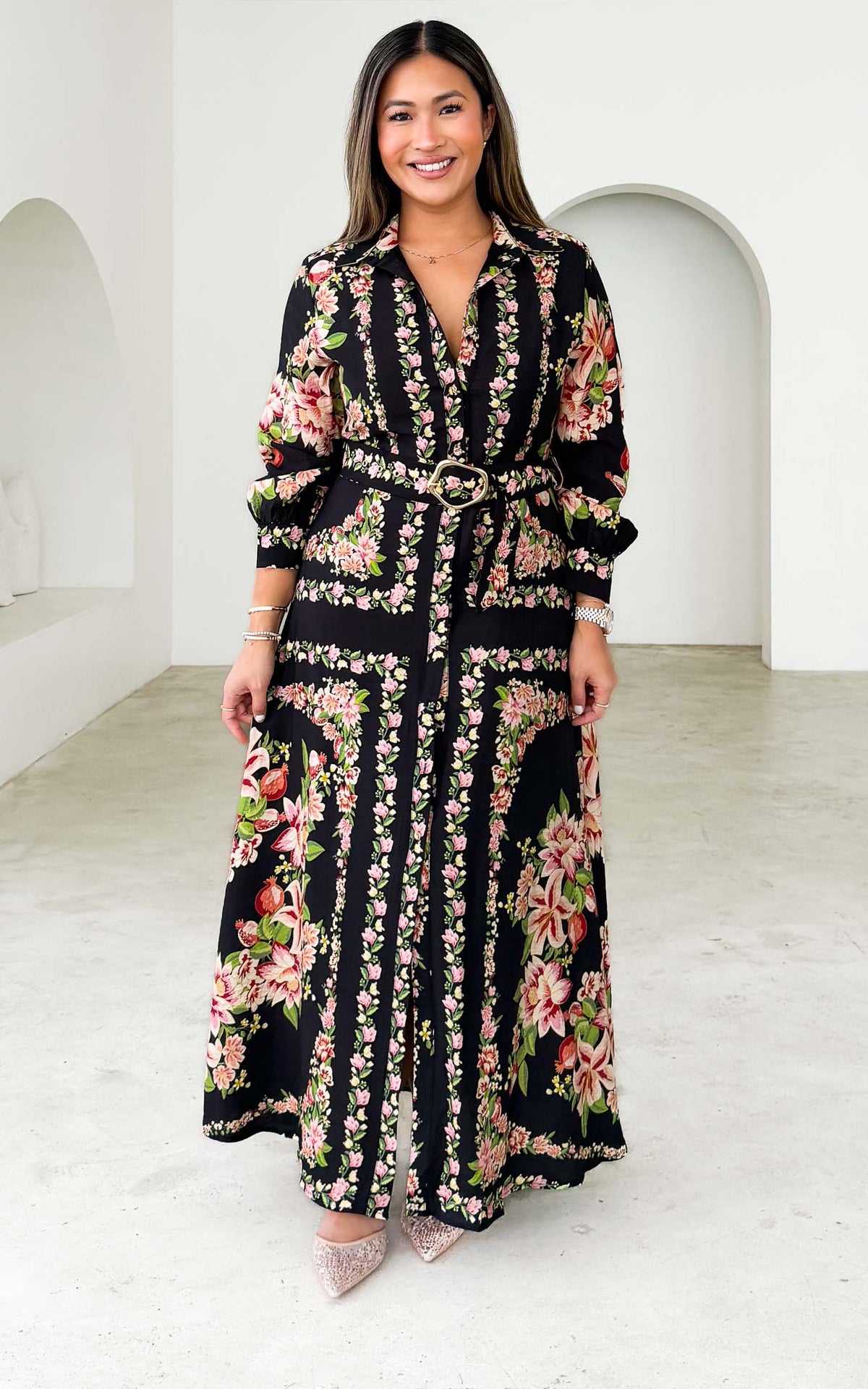 Pomona Long Sleeve Maxi Dress - Black Multi Floral