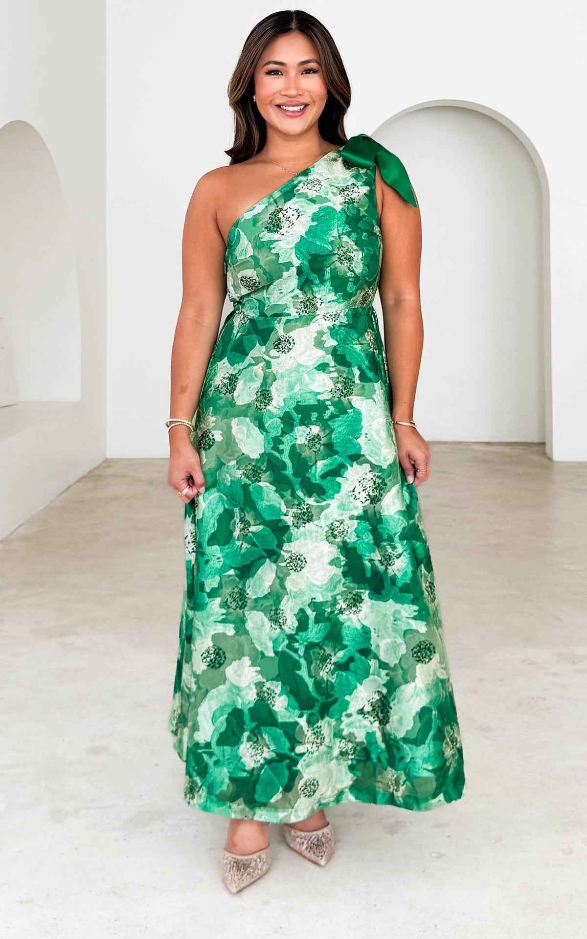 Poppy Shirred Back Midi Dress - Green Floral