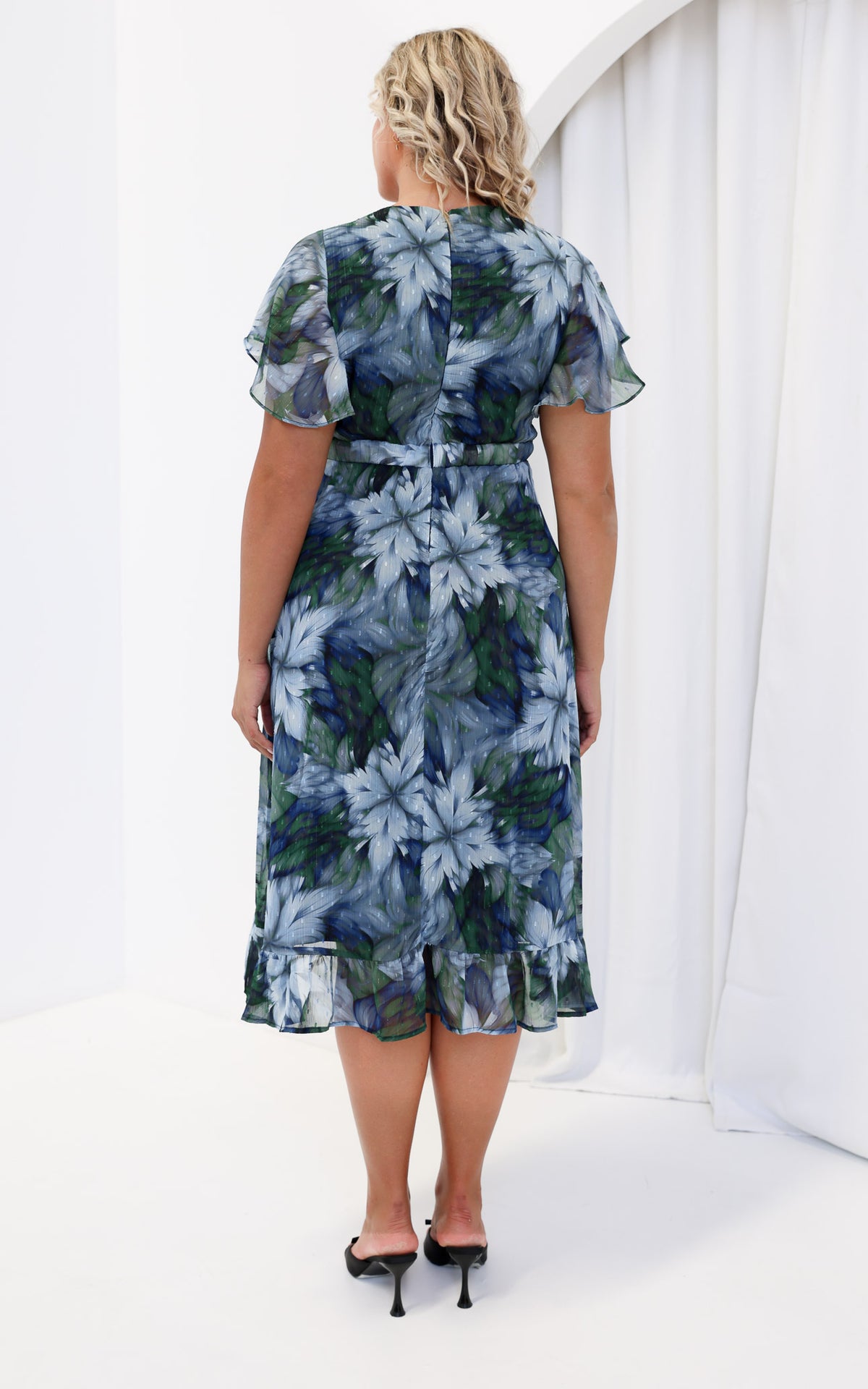 Portland Midi Dress - Blue Green Floral Texture