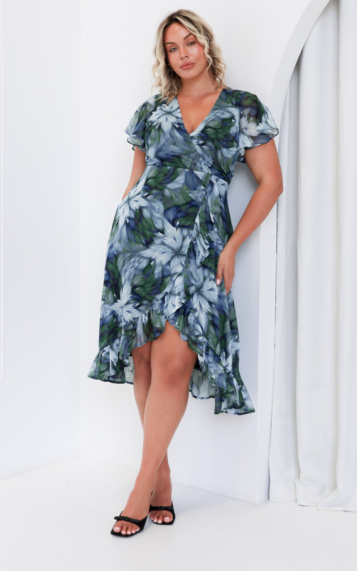 Portland Midi Dress - Blue Green Floral Texture
