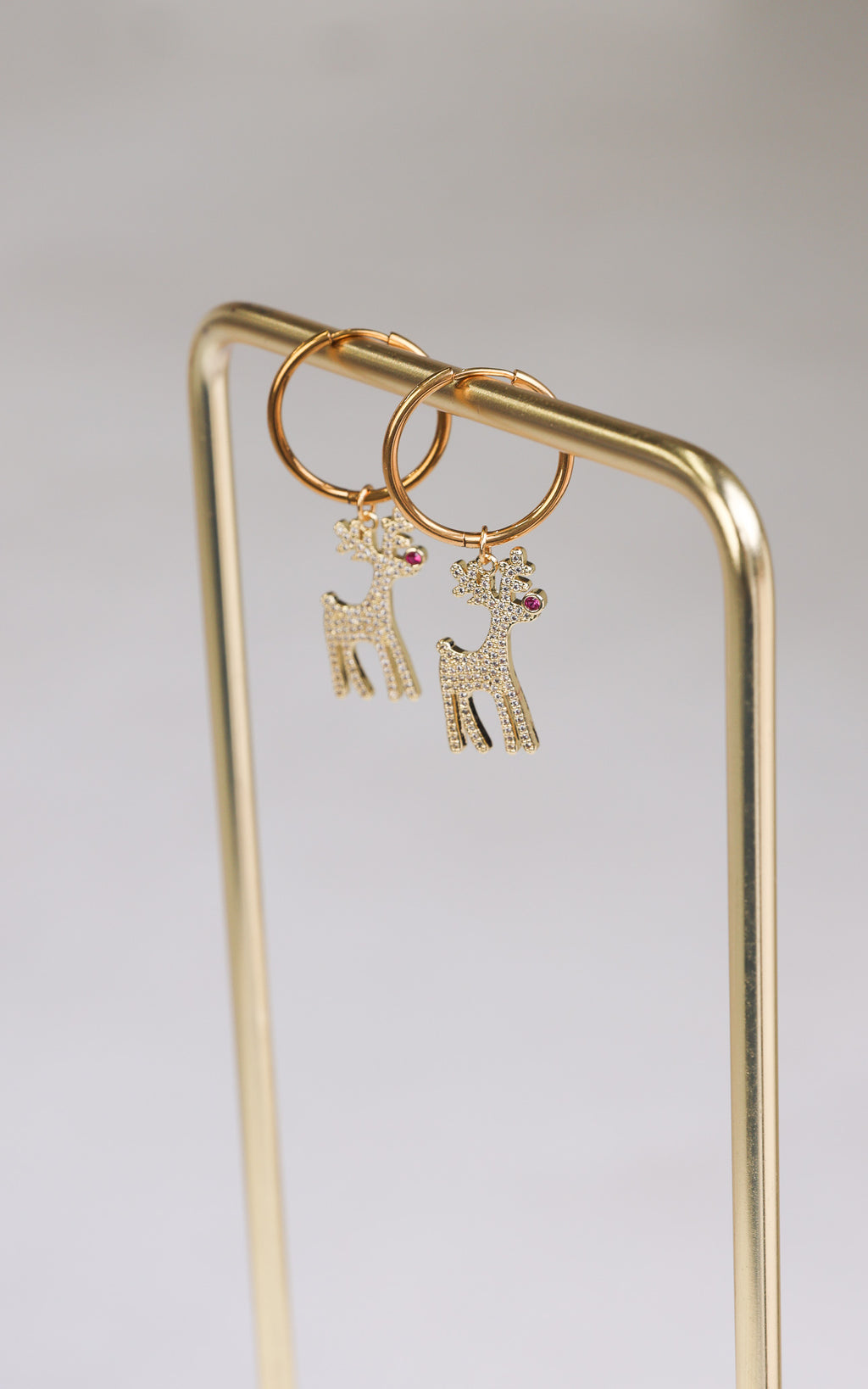 Prancer Hoop Charm Earrings - Gold Reindeer Diamante