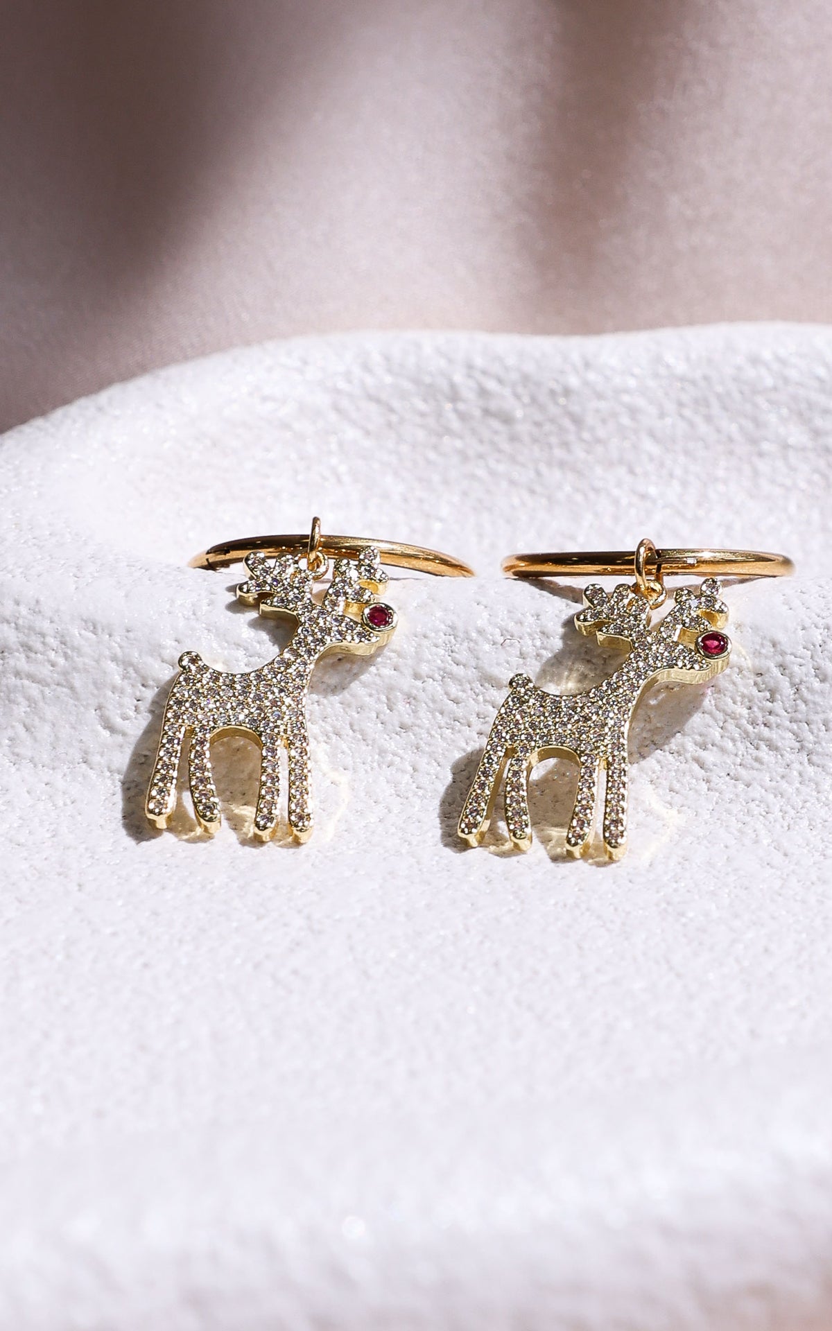 Prancer Hoop Charm Earrings - Gold Reindeer Diamante