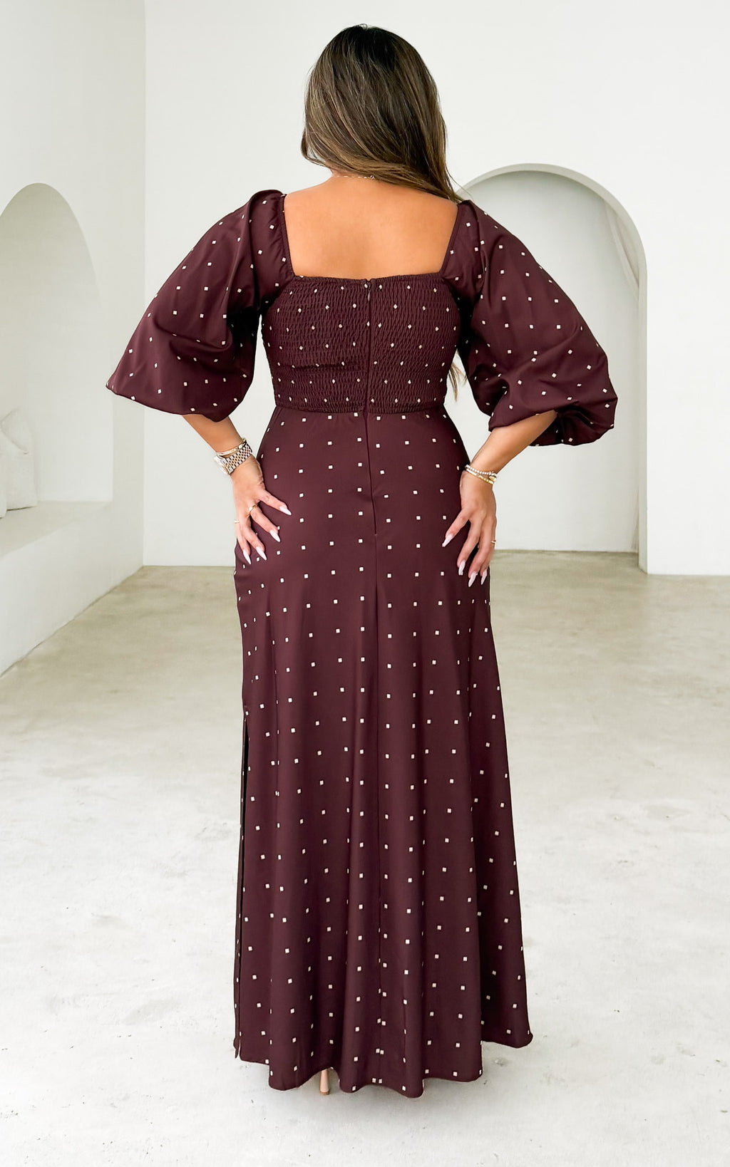 Priscilla Maxi Dress - Chocolate Brown Cream Diamond