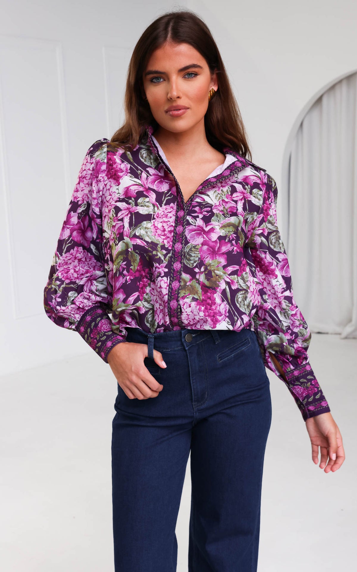 Brooks Shirt Blouse - Purple Floral