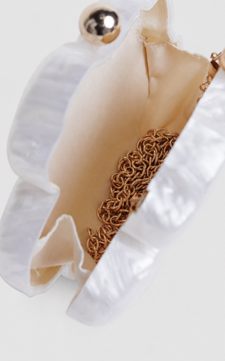 Blossie Flower Clutch Bag - White Pearl