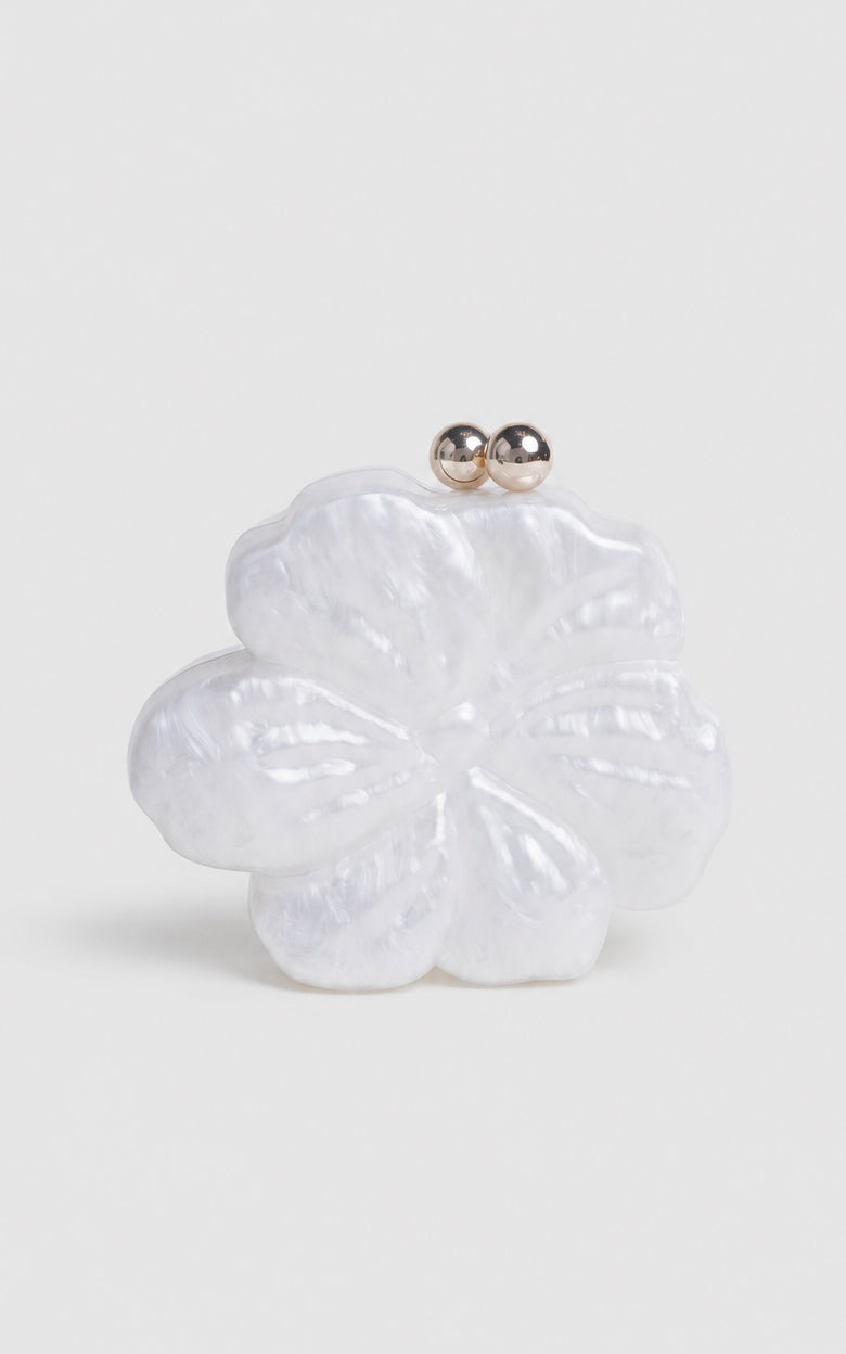 Blossie Flower Clutch Bag - White Pearl
