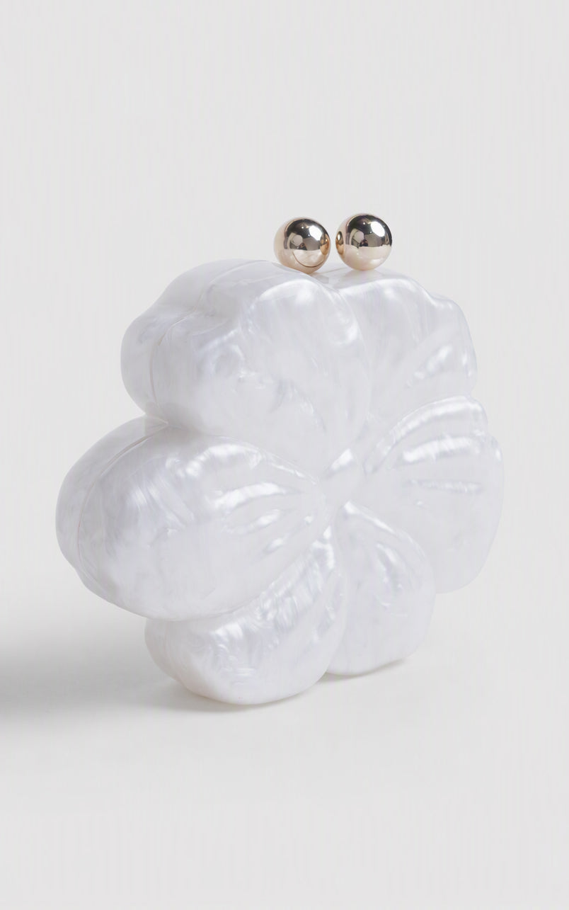 Blossie Flower Clutch Bag - White Pearl