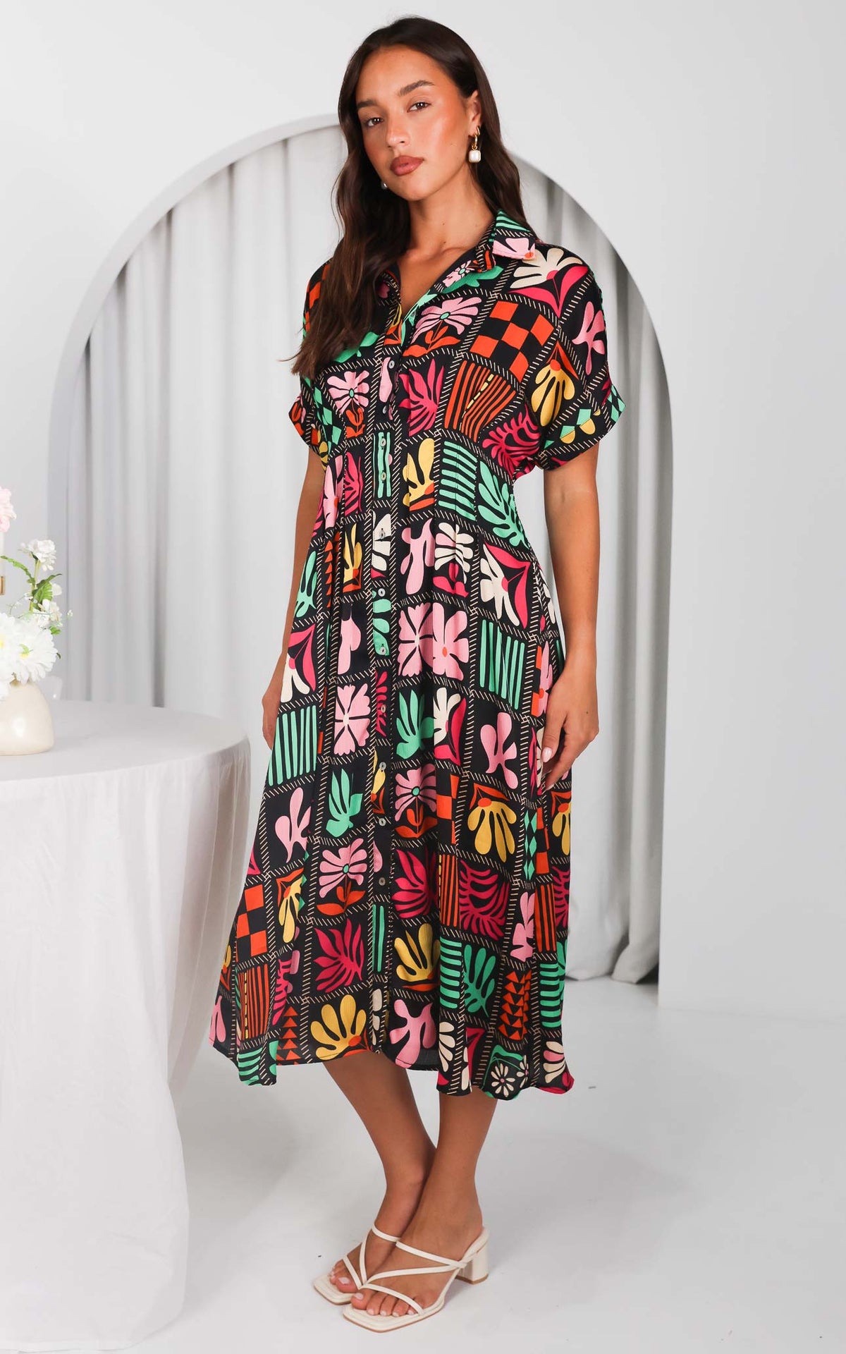 Rainier Midi Dress - Black Multi Print
