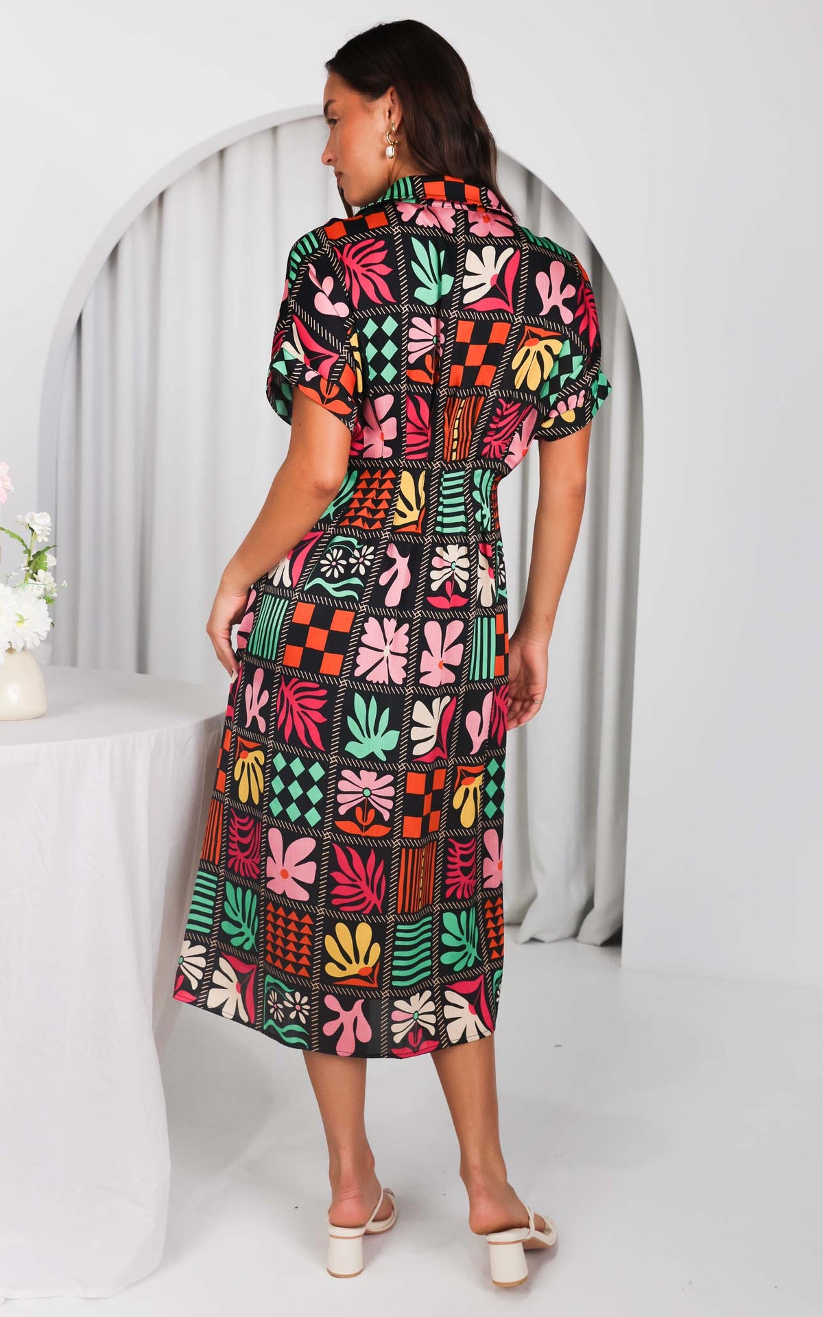 Rainier Midi Dress - Black Multi Print