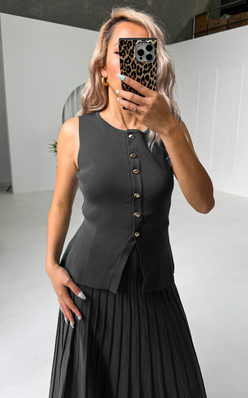 Reuben Knit Midi Skirt - Black