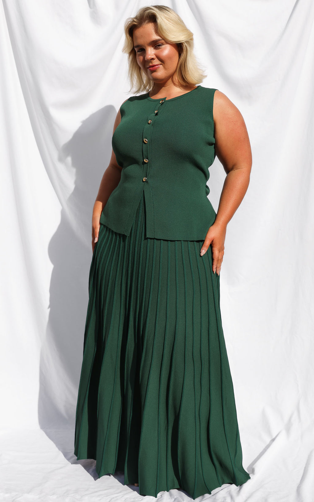 Reuben Knit Vest Top - Forest Green