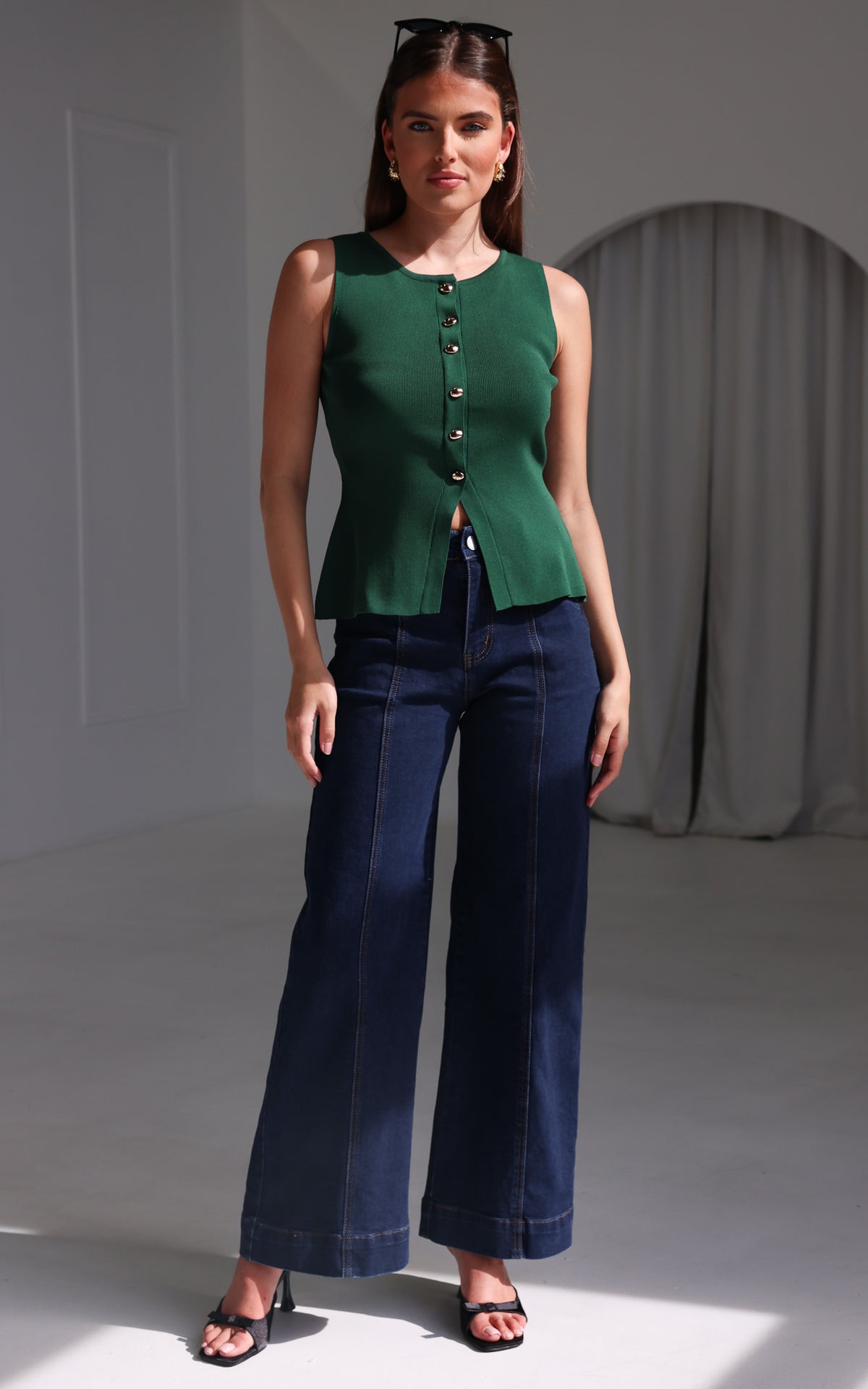 Reuben Knit Vest Top - Forest Green