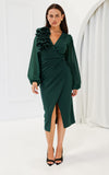 Rosaline Long Sleeve Midi Dress - Emerald Green