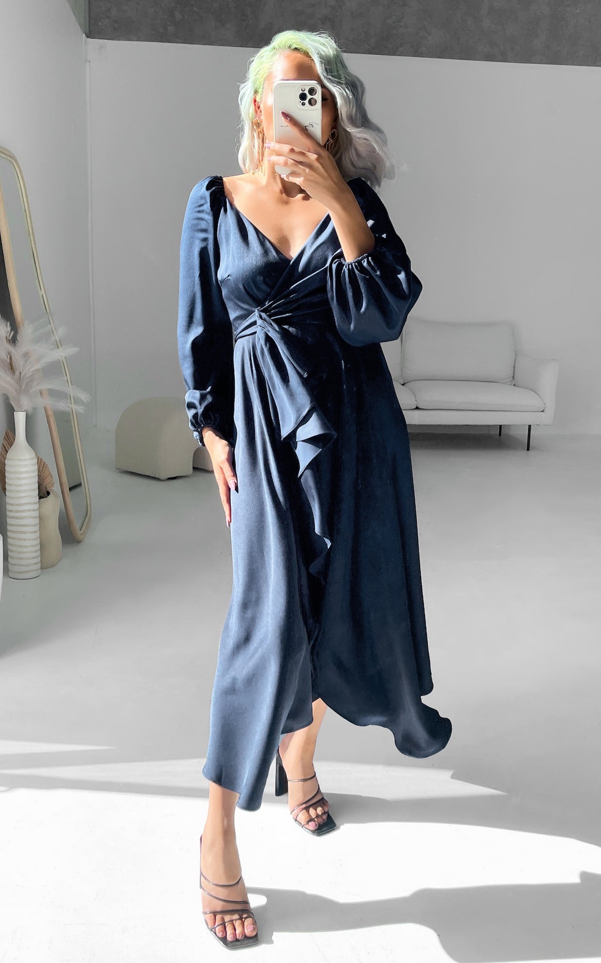 Rossetti Long Sleeve Wrap Maxi Dress - Navy