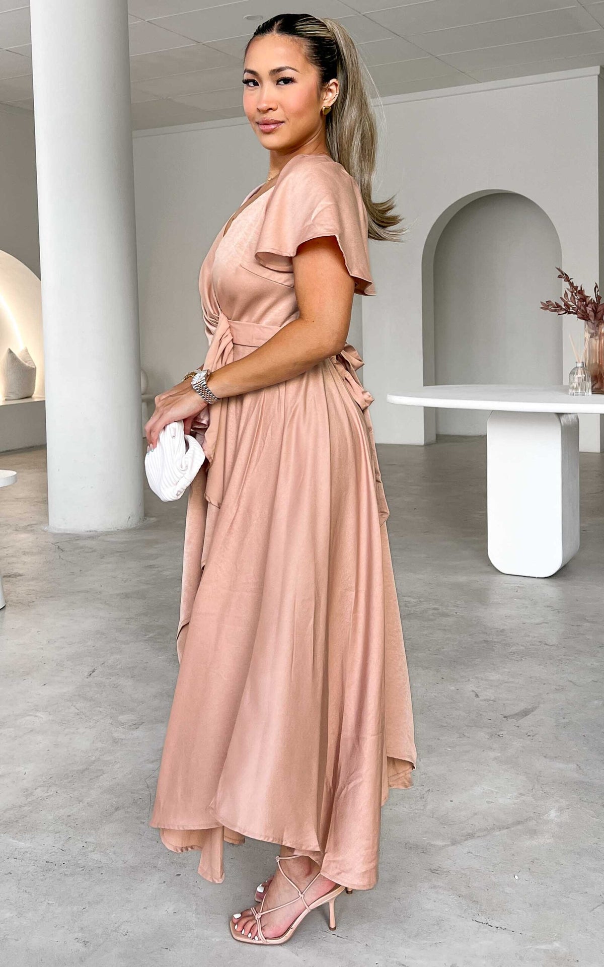 Rossetti Short Sleeve Wrap Maxi Dress - Rose Gold