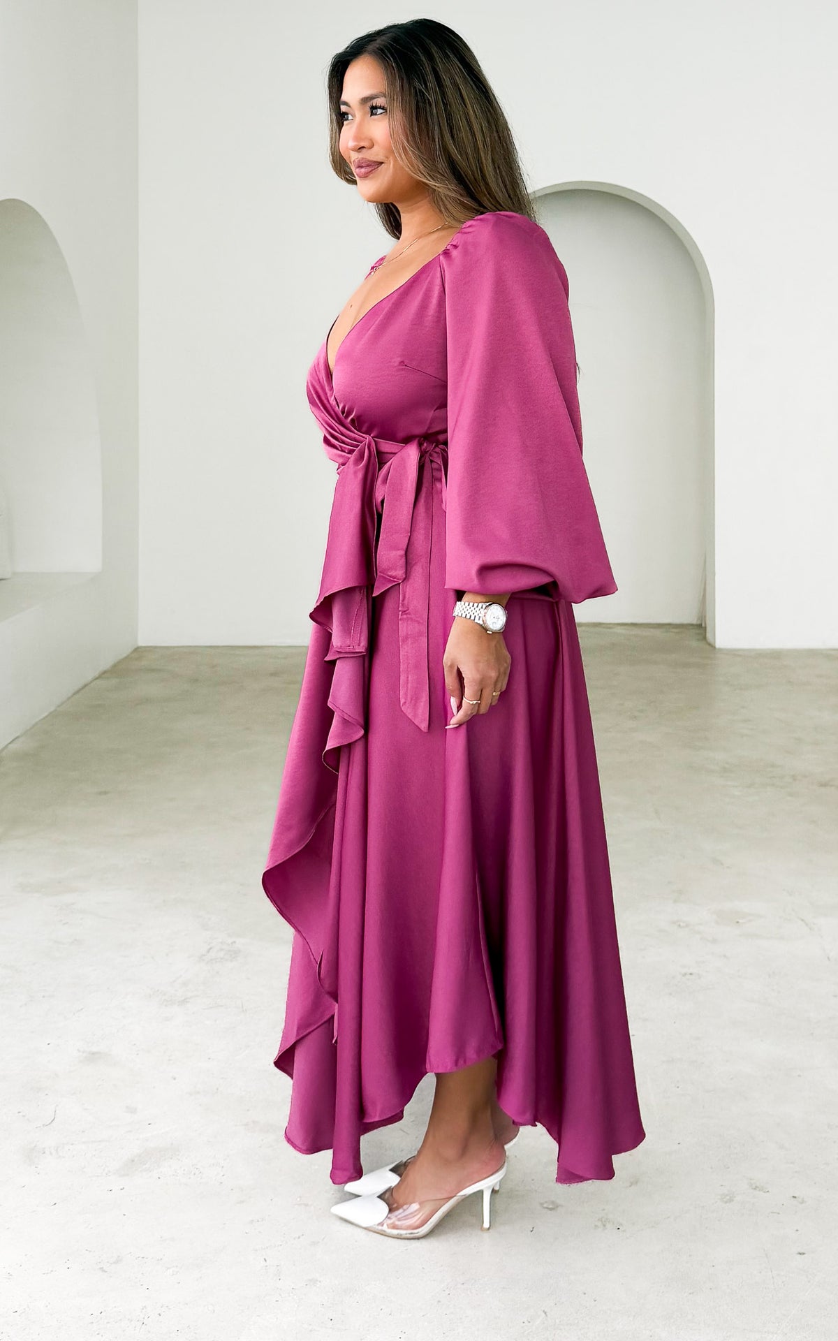 Rossetti Long Sleeve Wrap Maxi Dress - Magenta