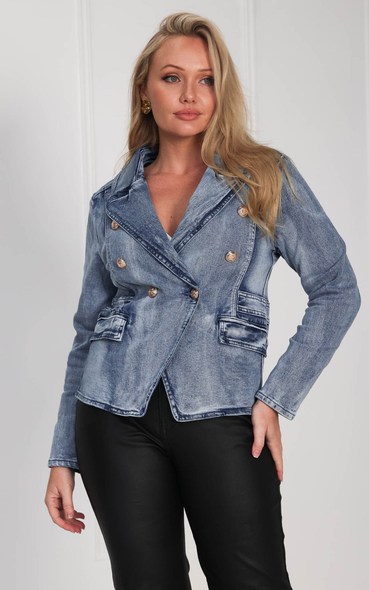 Royalty Denim Blazer Jacket - Vintage Blue