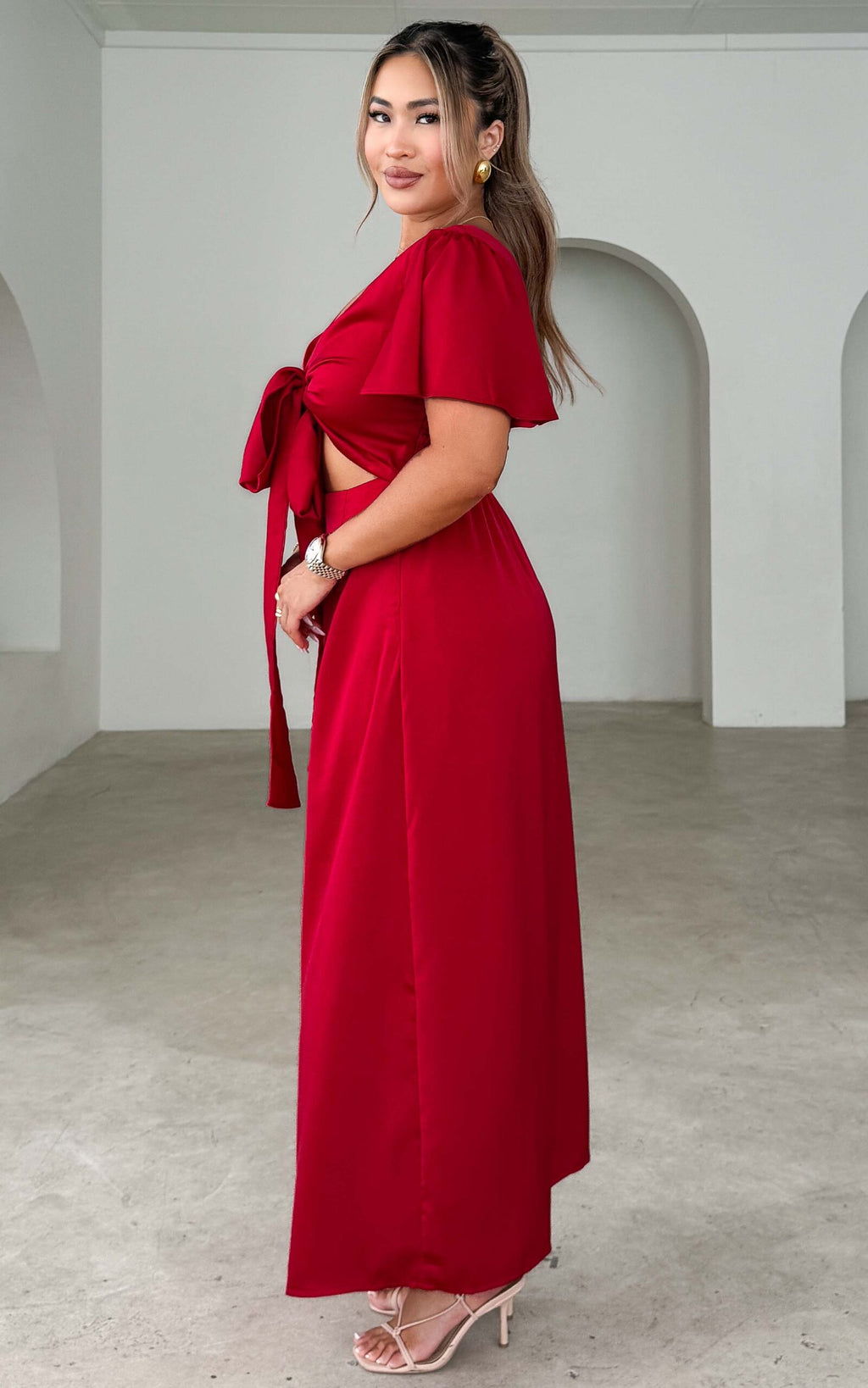 Roza Short Sleeve Maxi Dress - Red