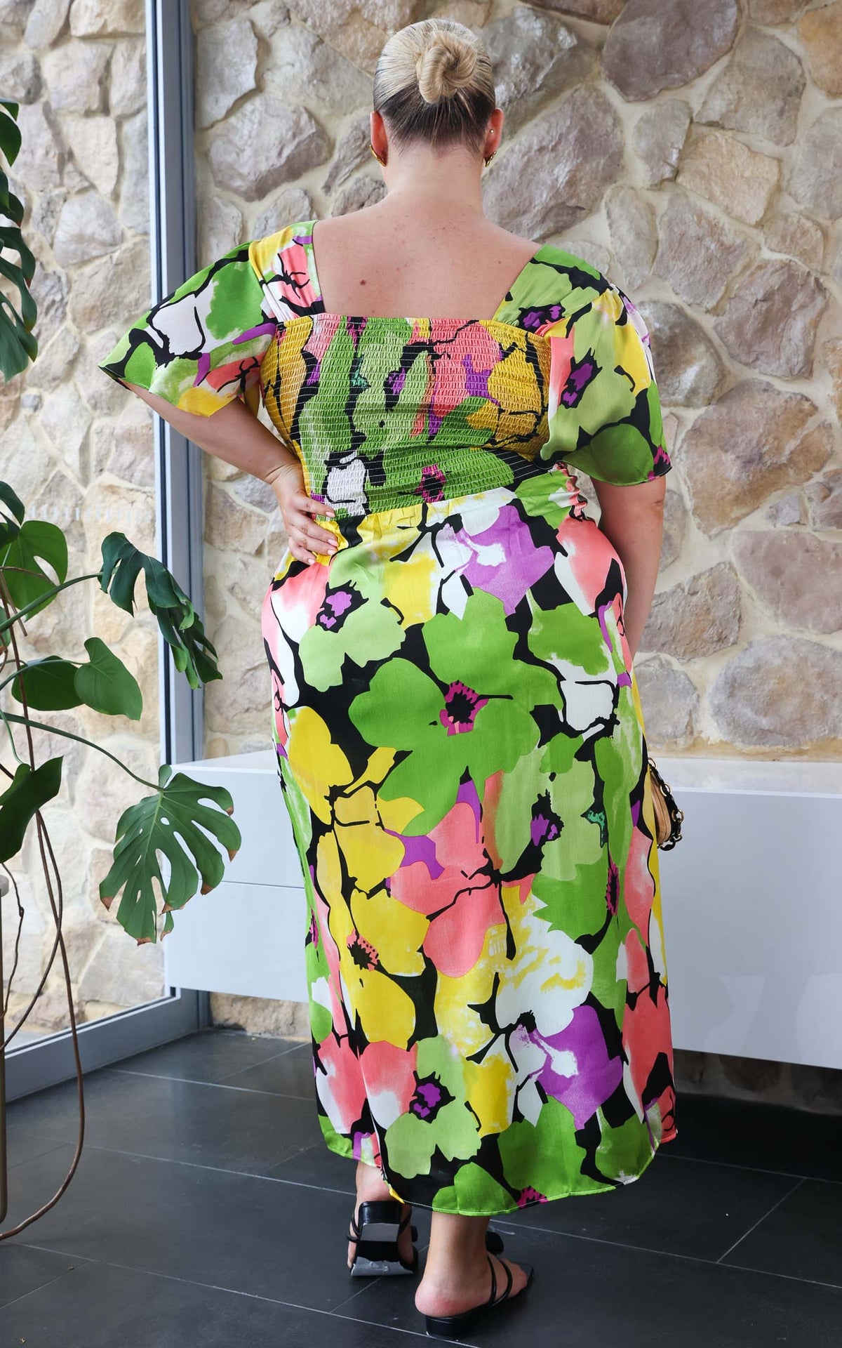 Roza Short Sleeve Maxi Dress - Green Multi Floral