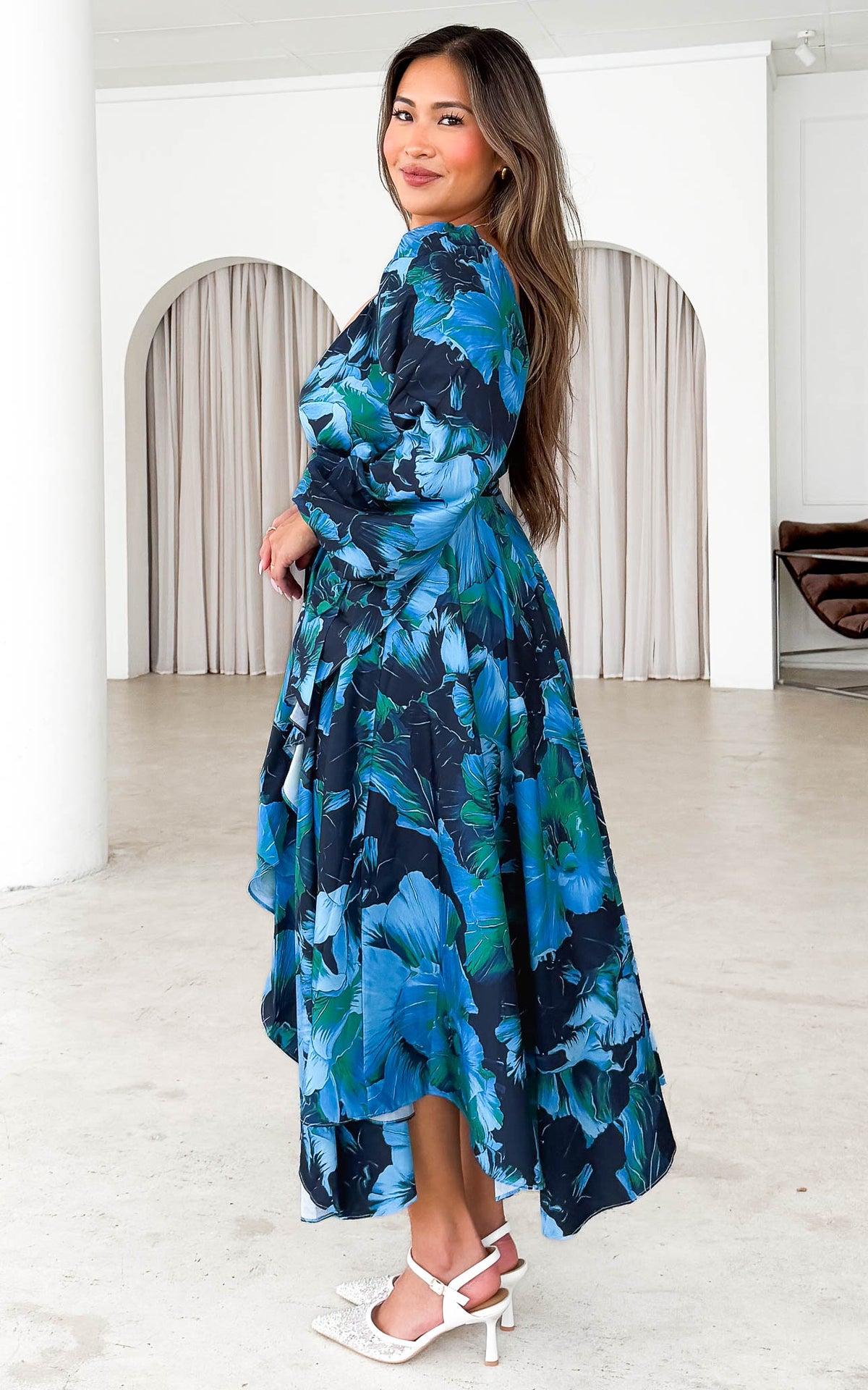 Rossetti Long Sleeve Wrap Maxi Dress - Blue Green Floral