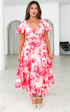Rossetti Short Sleeve Wrap Maxi Dress - Cream Pink Floral