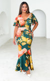 Safiya Maxi Dress - Teal Green Floral