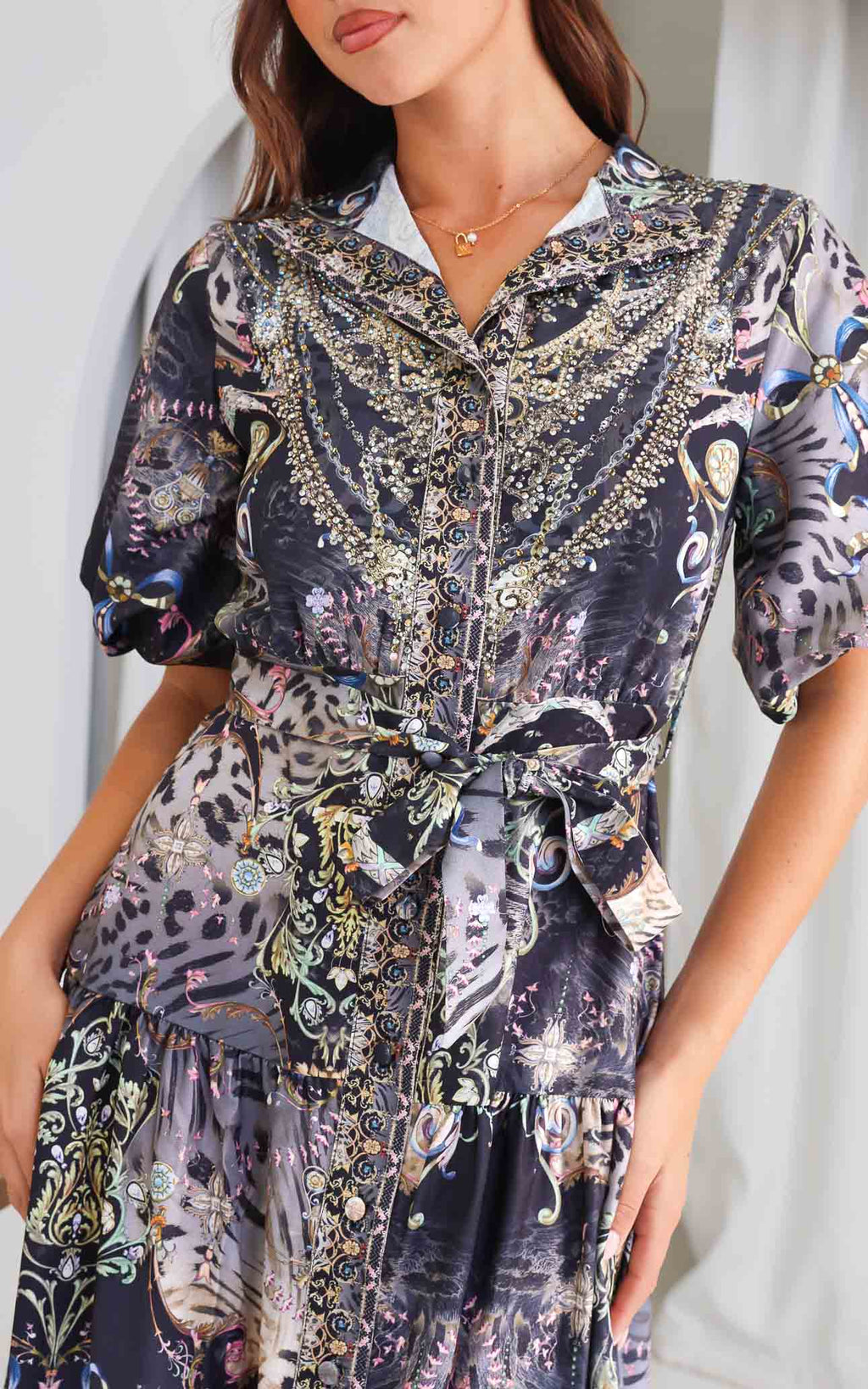 Sahara Night Sky Short Sleeve Maxi Dress -  Black Multi Print