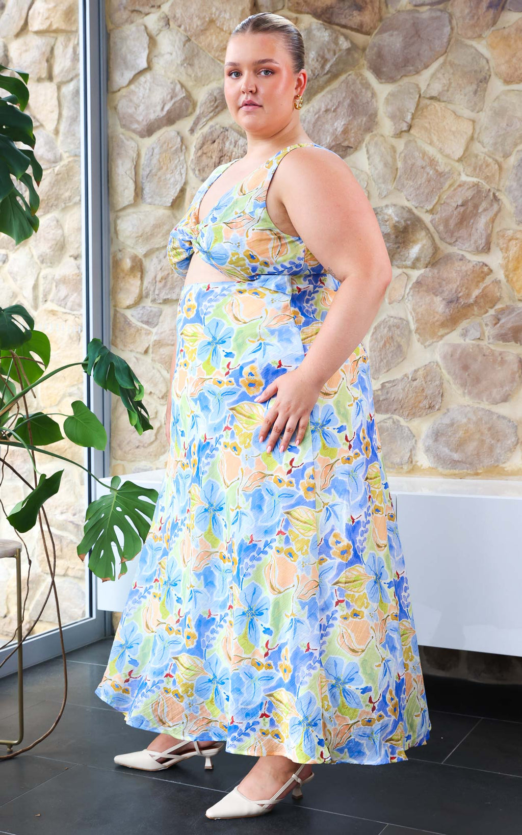 Shelby Shirred Back Panel Maxi Dress - Blue Multi Floral