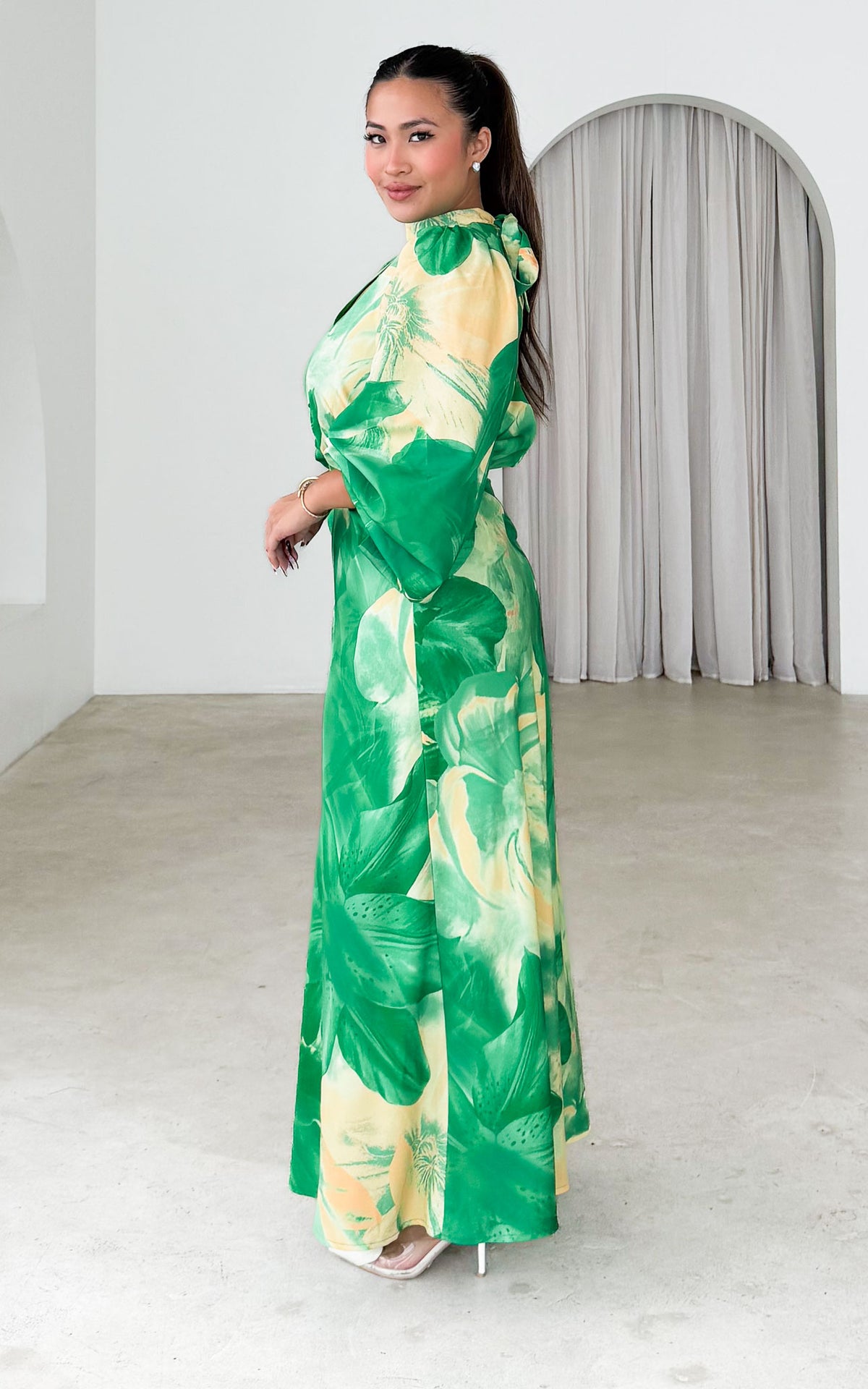 Sigrid Maxi Dress - Green Yellow Floral