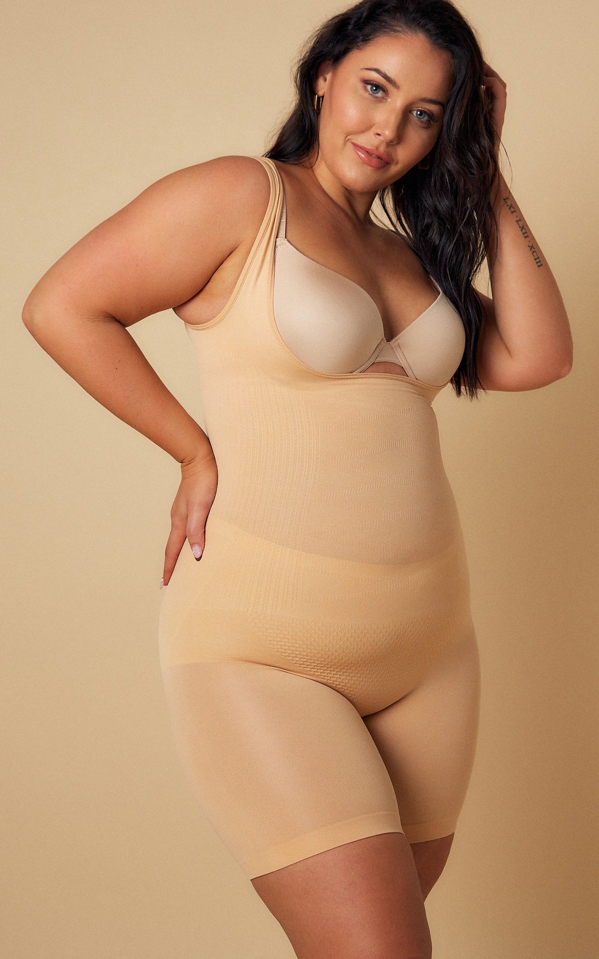 Sirena Open Bust Shapewear Bodysuit Shorts - Warm Nude