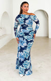 Suzette Mesh Maxi Dress - Navy Blue Floral