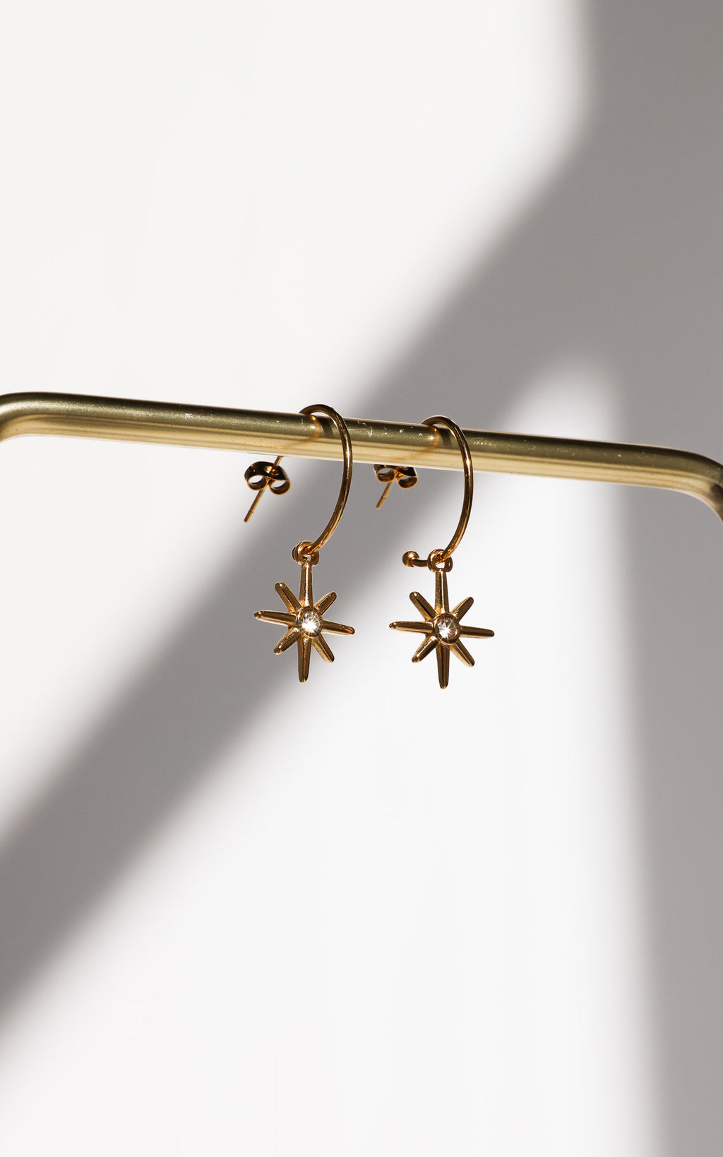 Sharnia Hoop Earrings - Gold Thin Star Diamante