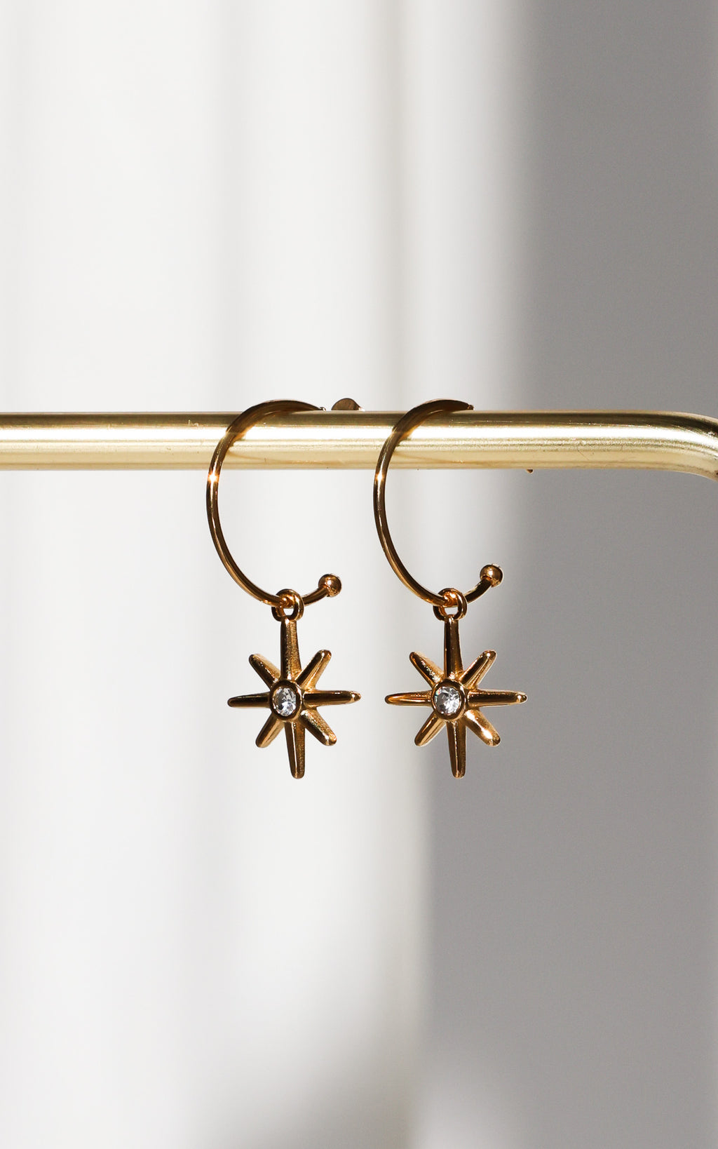 Sharnia Hoop Earrings - Gold Thin Star Diamante