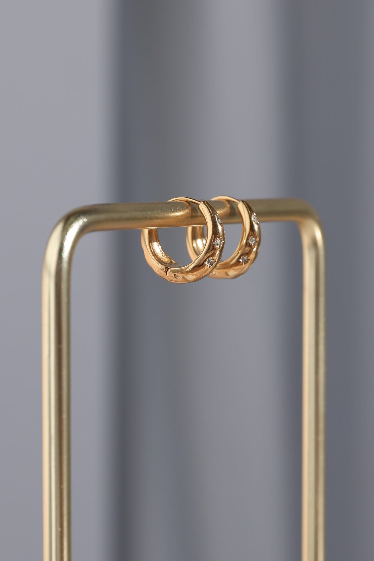 Starky Hoop Earrings - Gold Bubble U Diamante