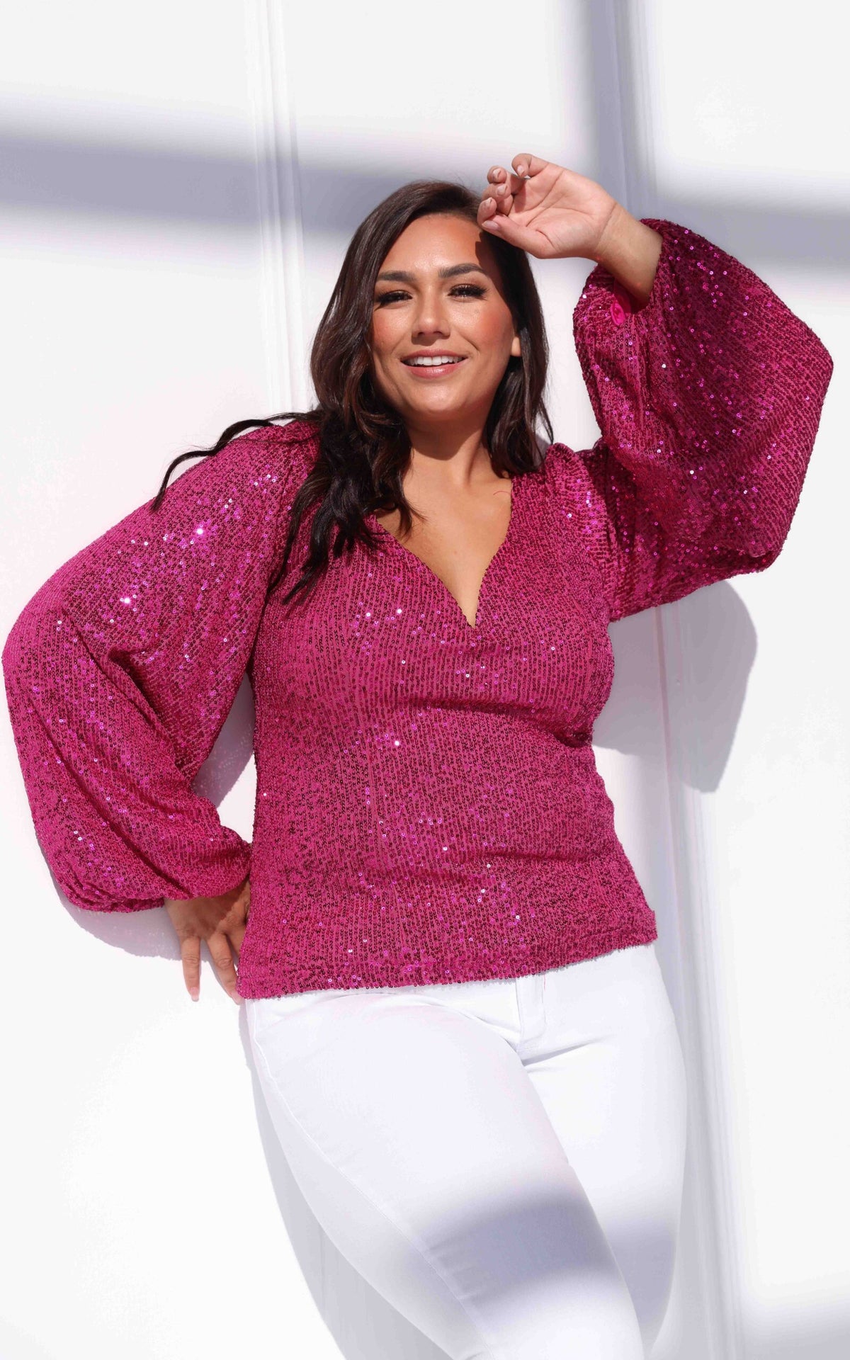 Beyond The Stars Long Sleeve Top - Hot Pink