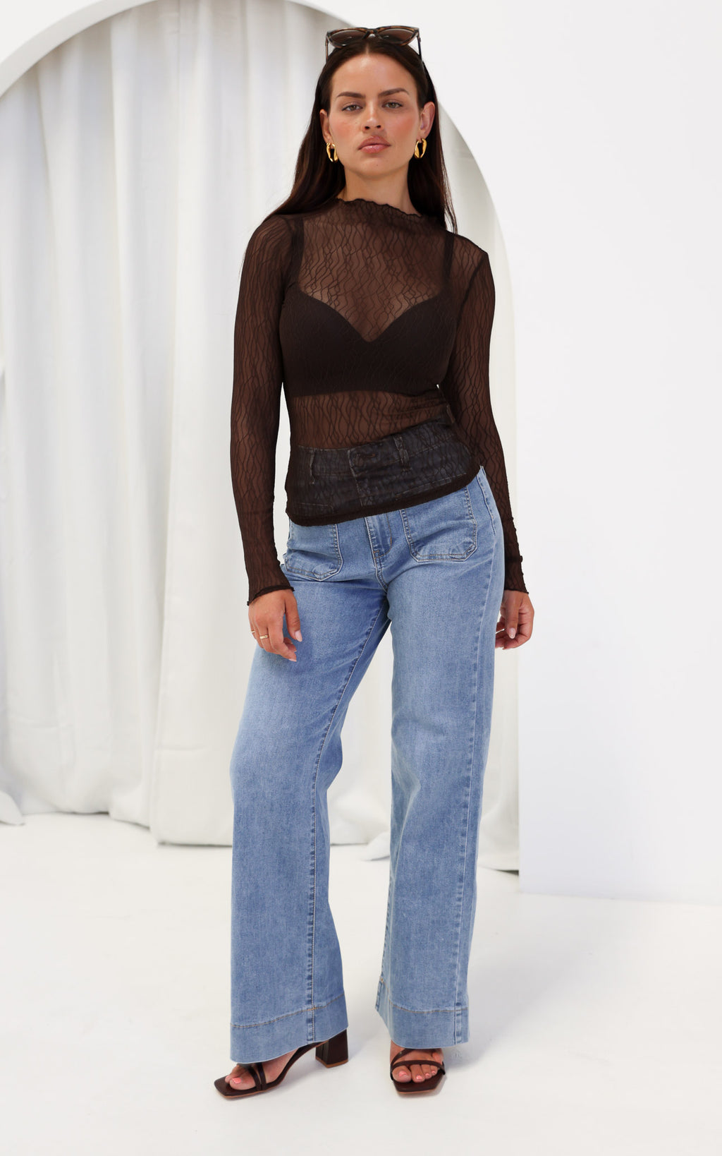 Thurman Sheer Mesh Top - Chocolate Brown Texture