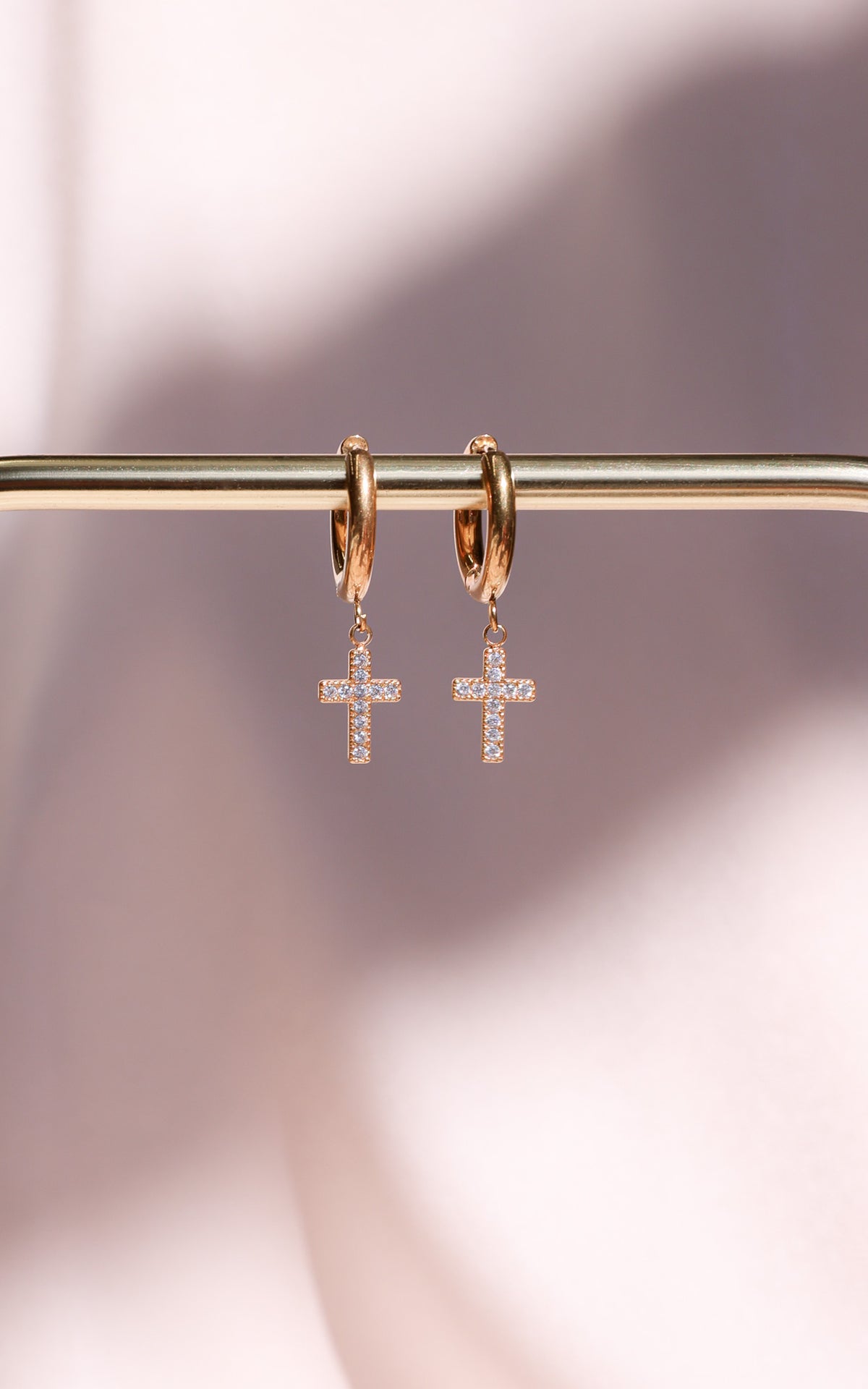 Truth Hoop Earrings - Gold Cross Diamante Charm