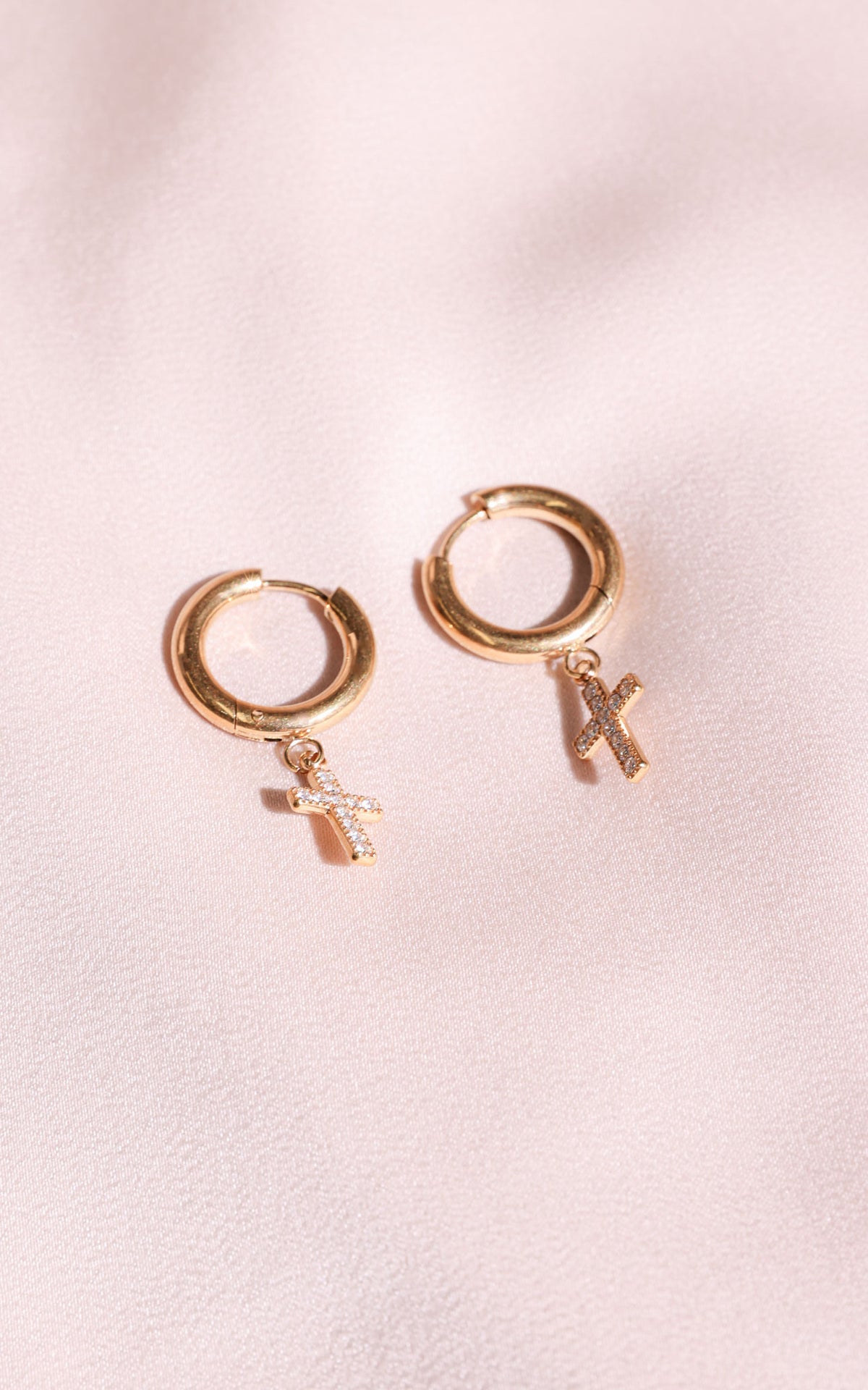 Truth Hoop Earrings - Gold Cross Diamante Charm