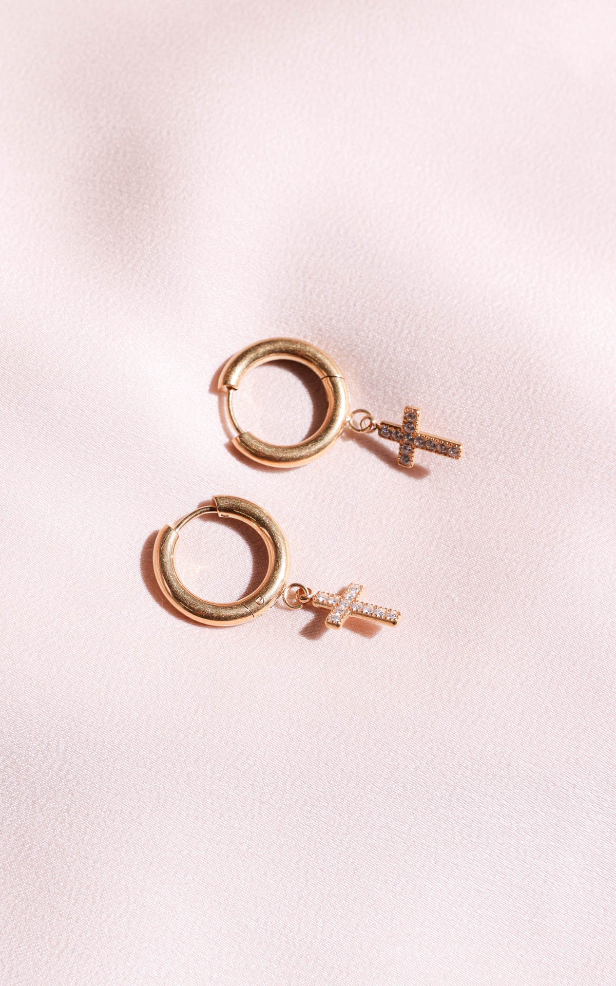 Truth Hoop Earrings - Gold Cross Diamante Charm