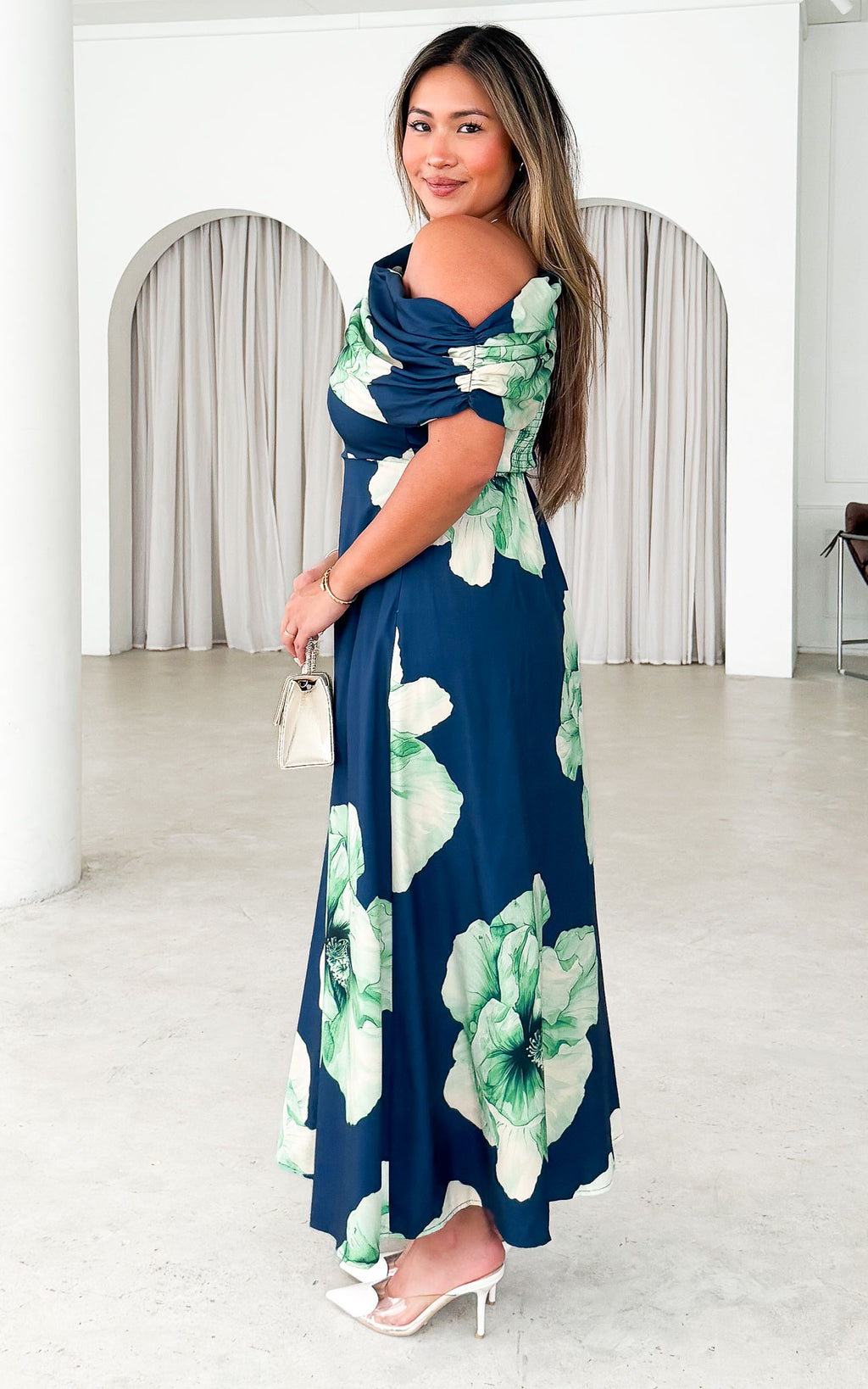 Thea Maxi Dress - Navy Green Floral