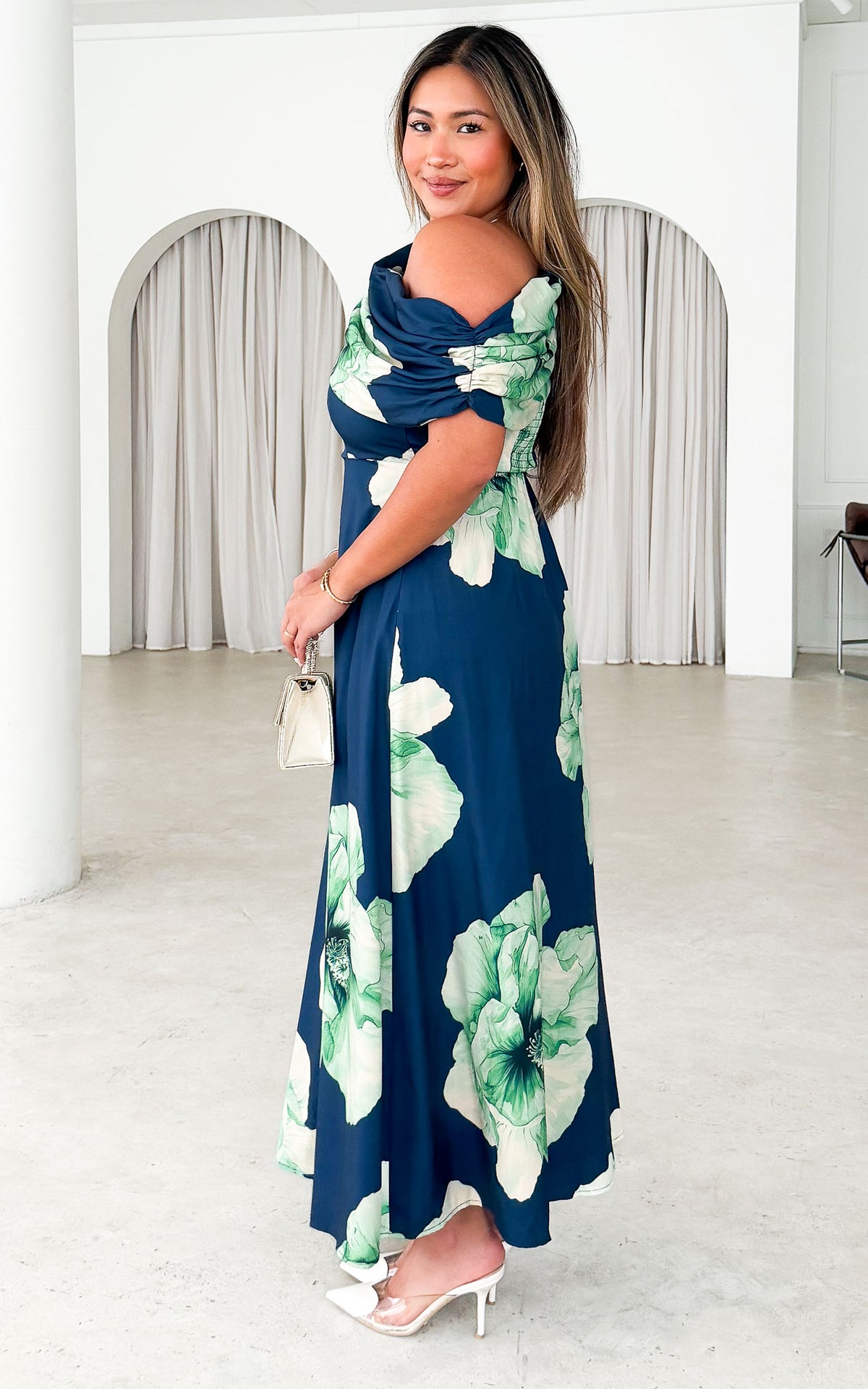 Thea Maxi Dress - Navy Green Floral