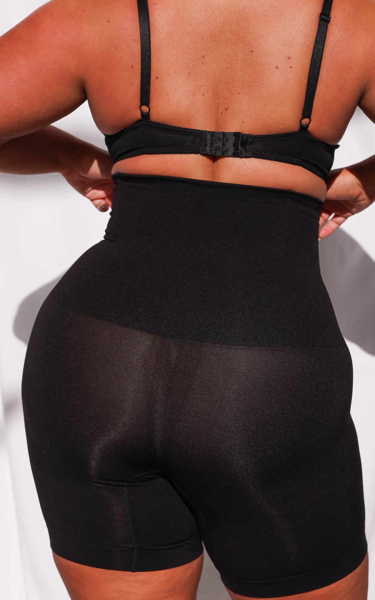 Tia High Waisted Boning Shapewear Control Shorts - Black