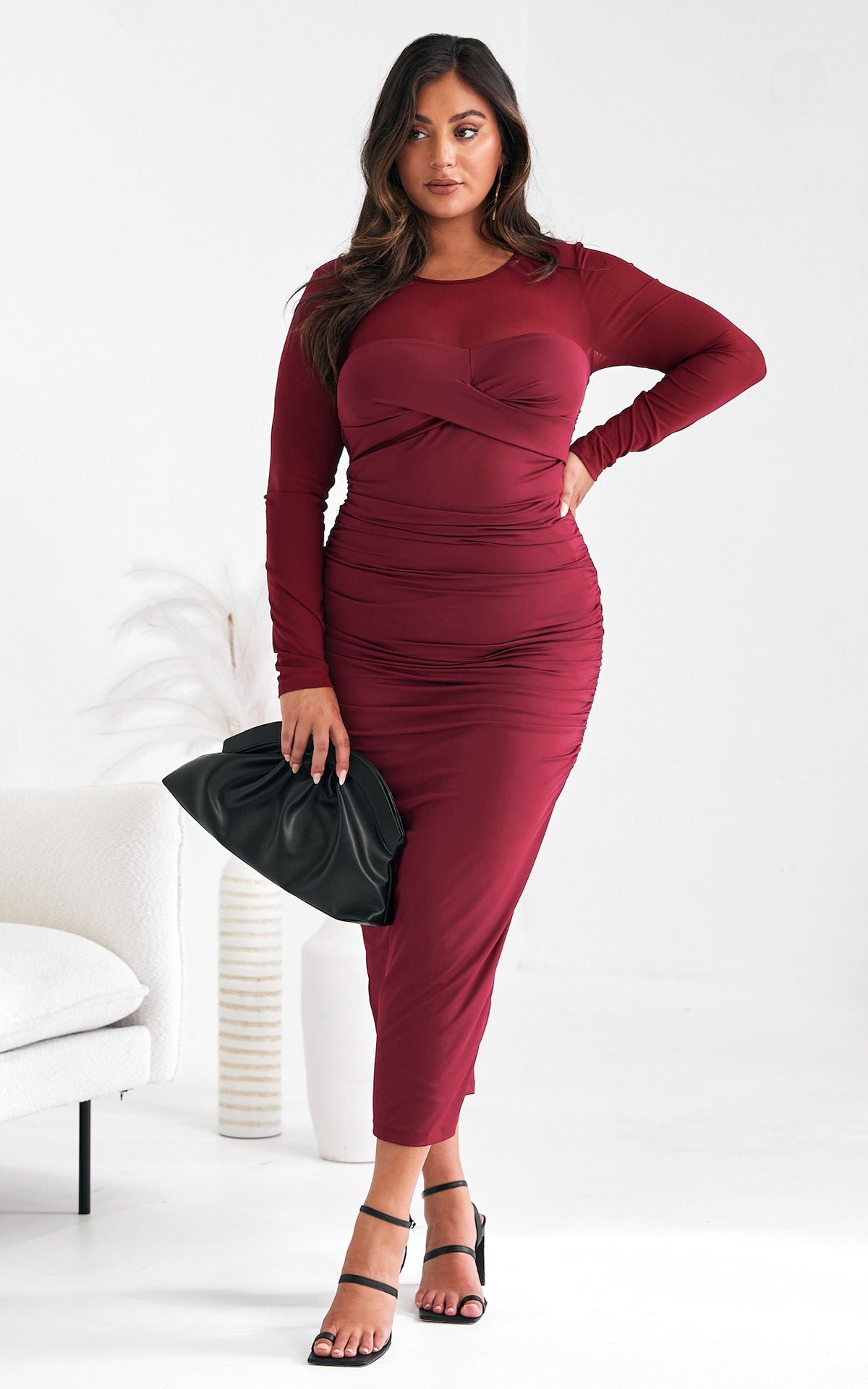 Veda Mesh Midi Dress - Wine