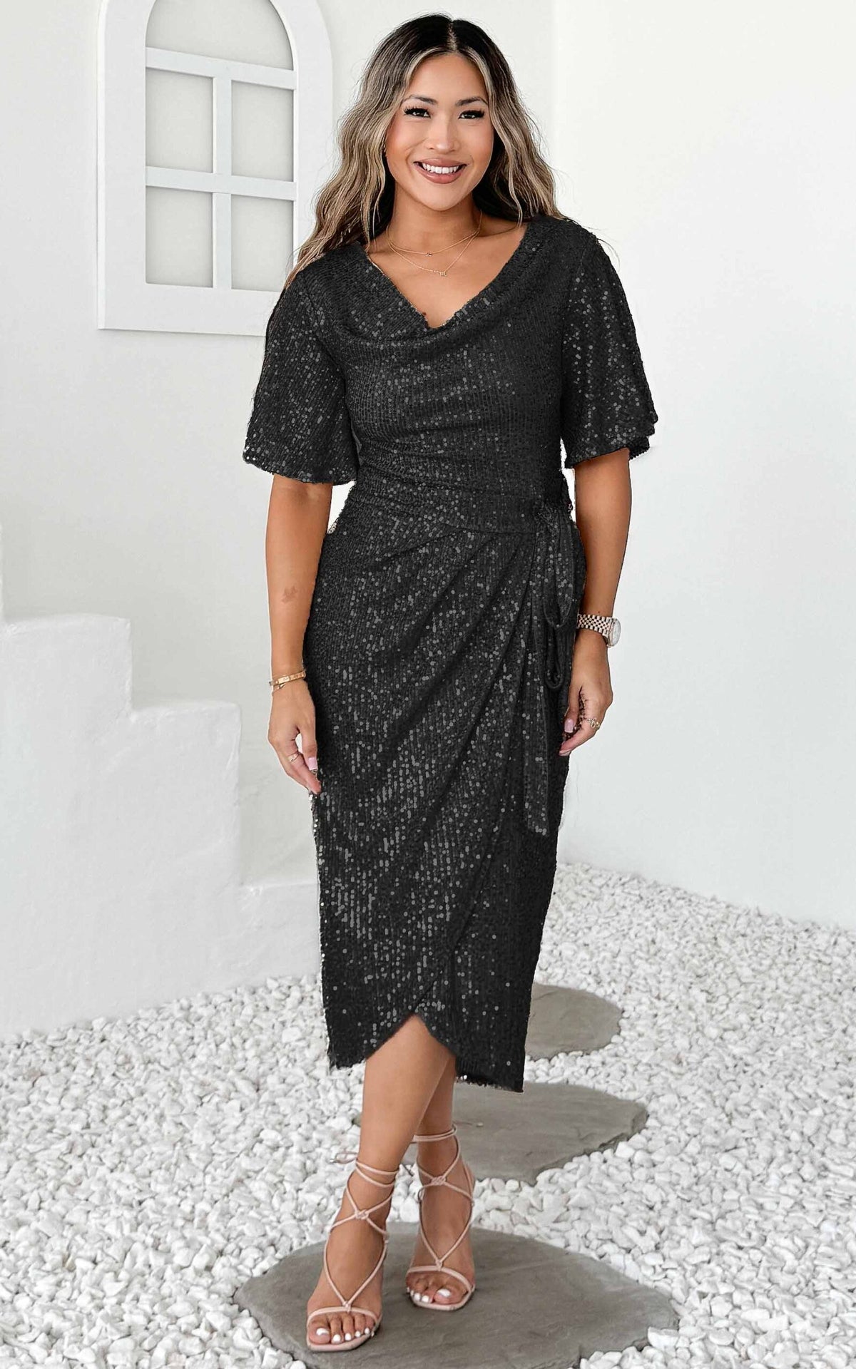 Vernot Midi Dress - Black Sequin