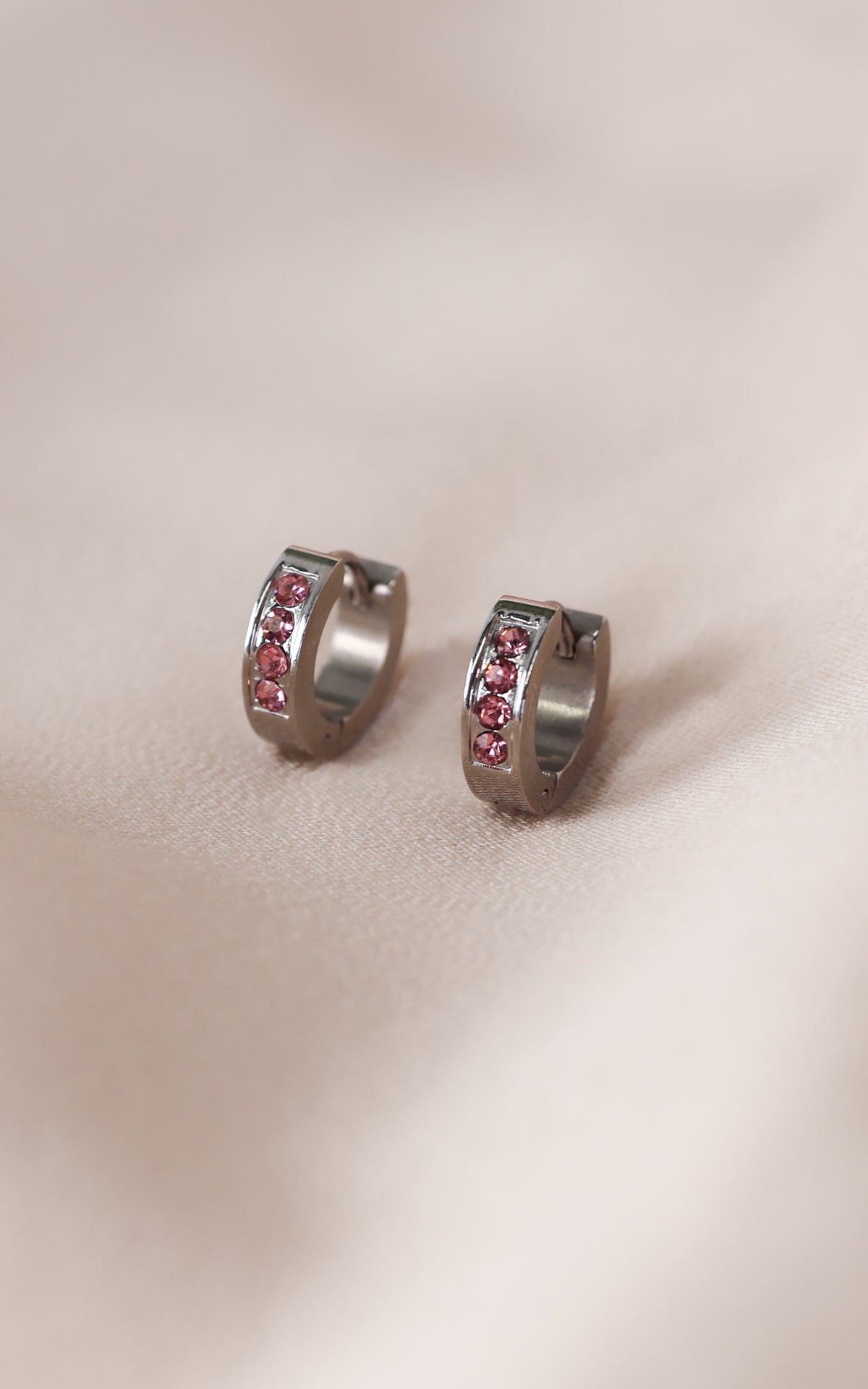 Vianna Hoop Earrings - Silver Pink Diamante