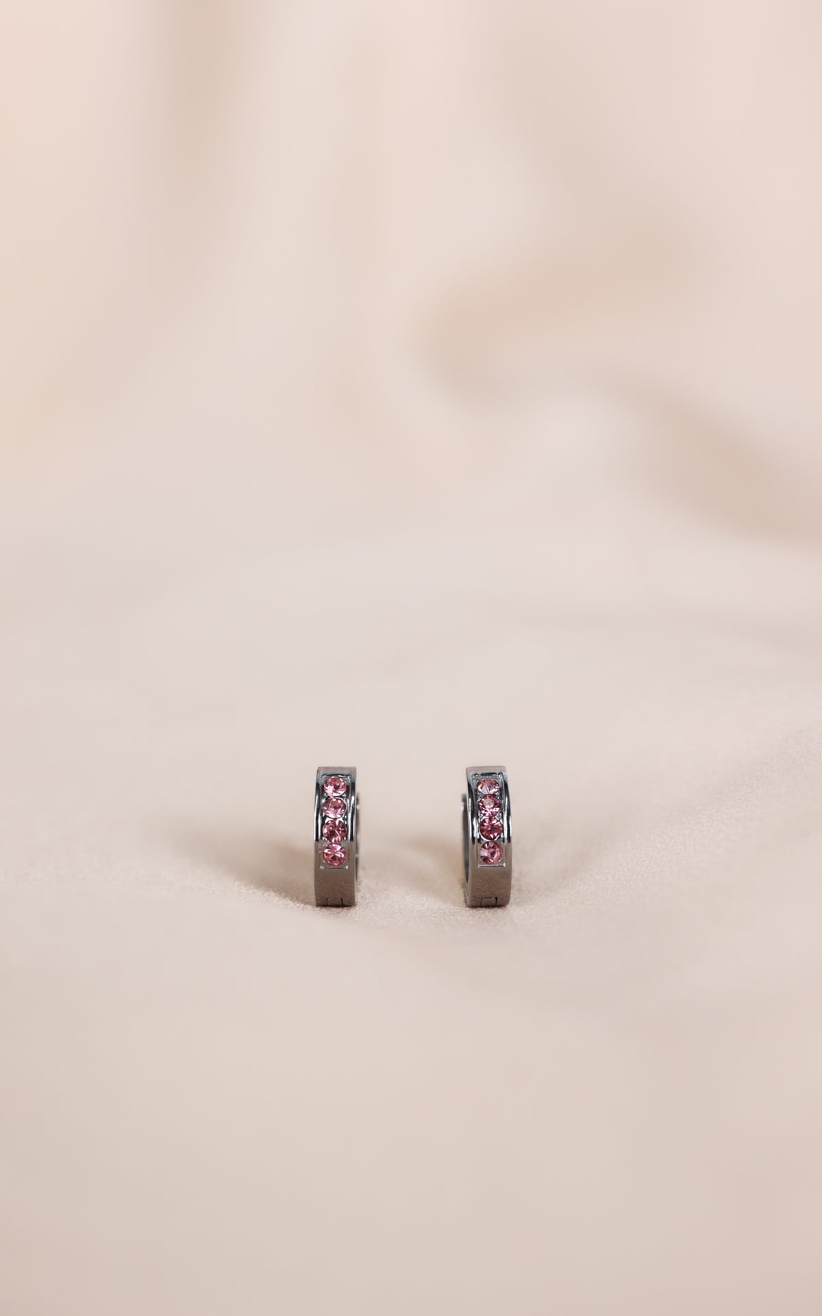 Vianna Hoop Earrings - Silver Pink Diamante